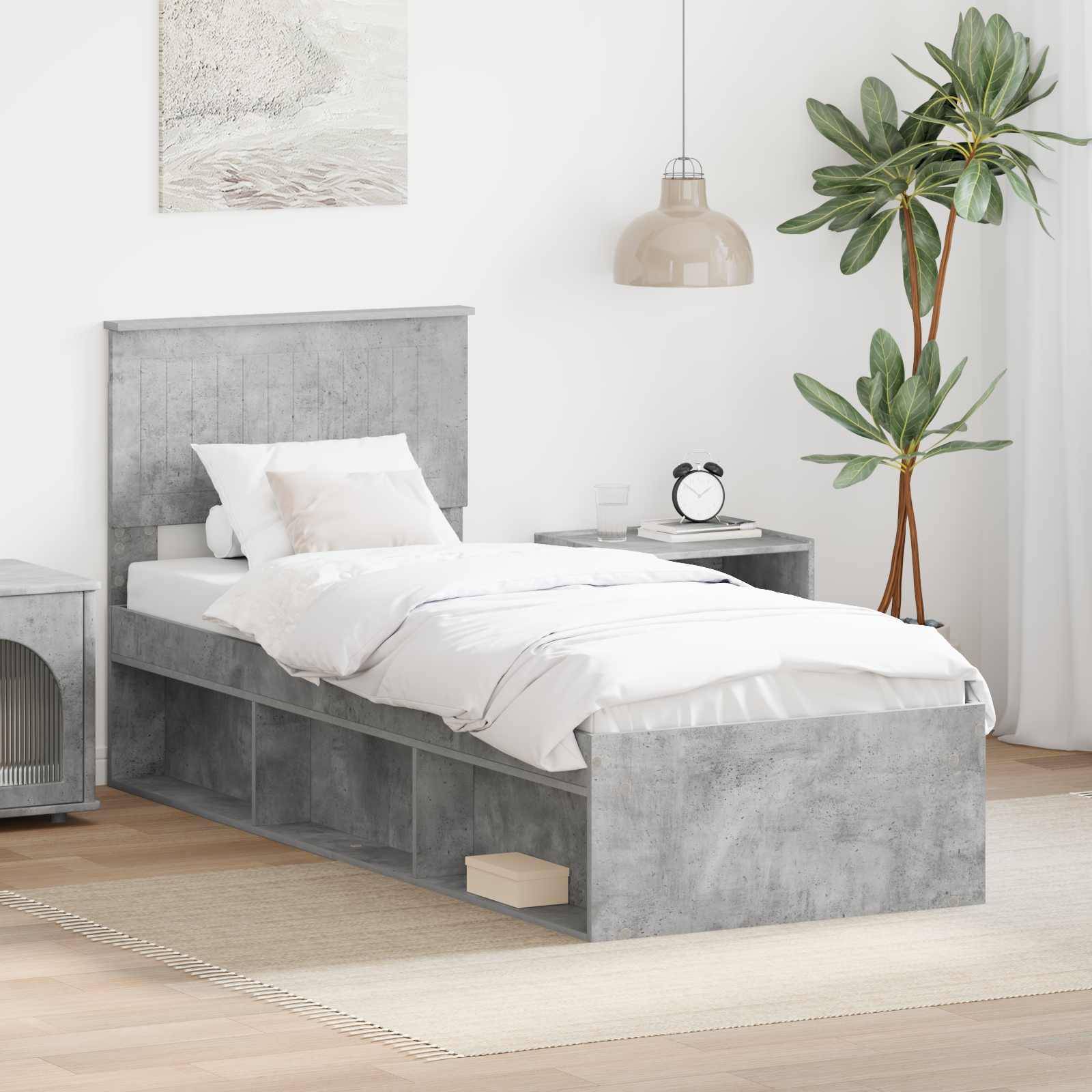 vidaXL Bettrahmen Beton Grau 75 x 190 cm Massives Kiefernholz