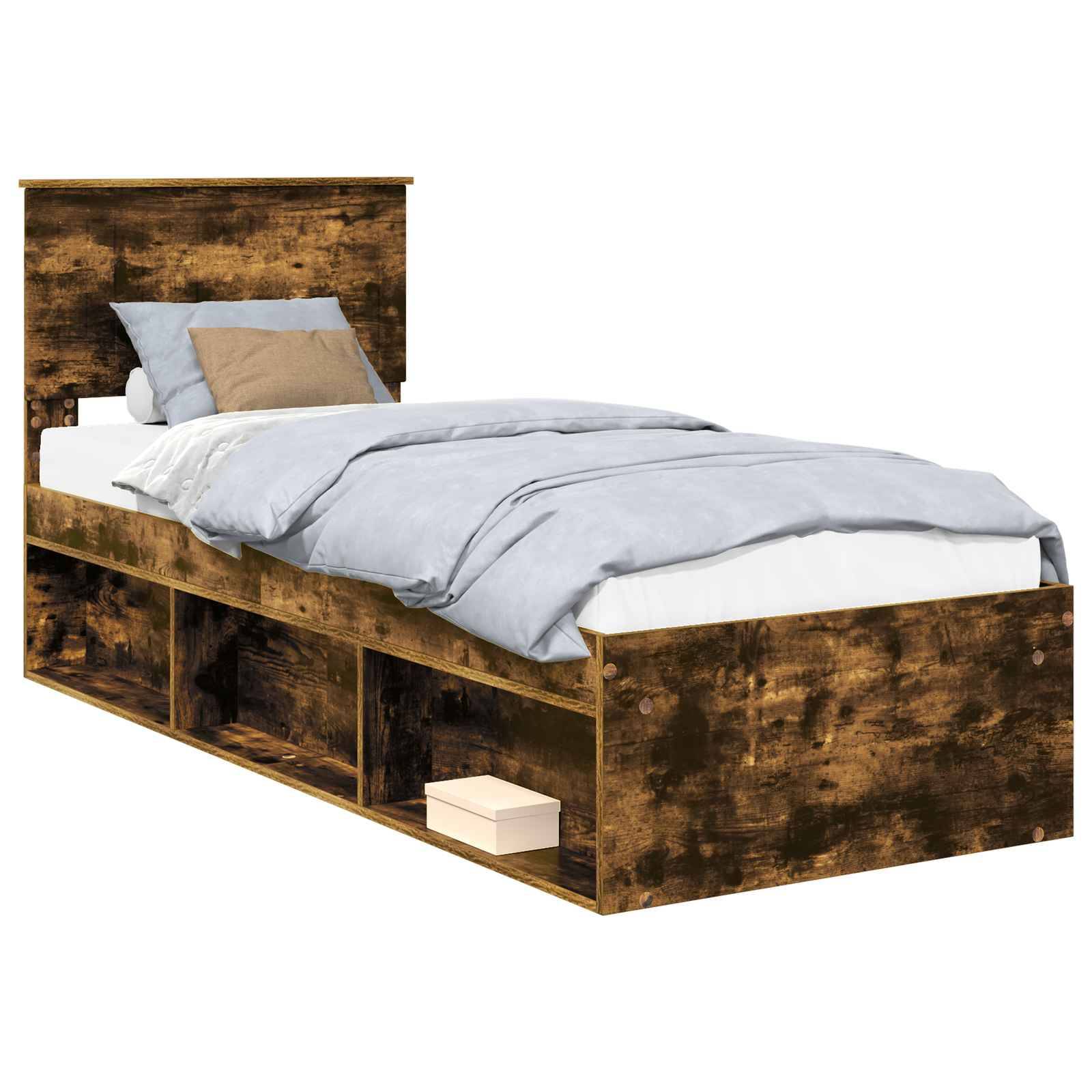 vidaXL Bettrahmen Geräucherte Eiche 75 x 190 cm Massives Kiefernholz