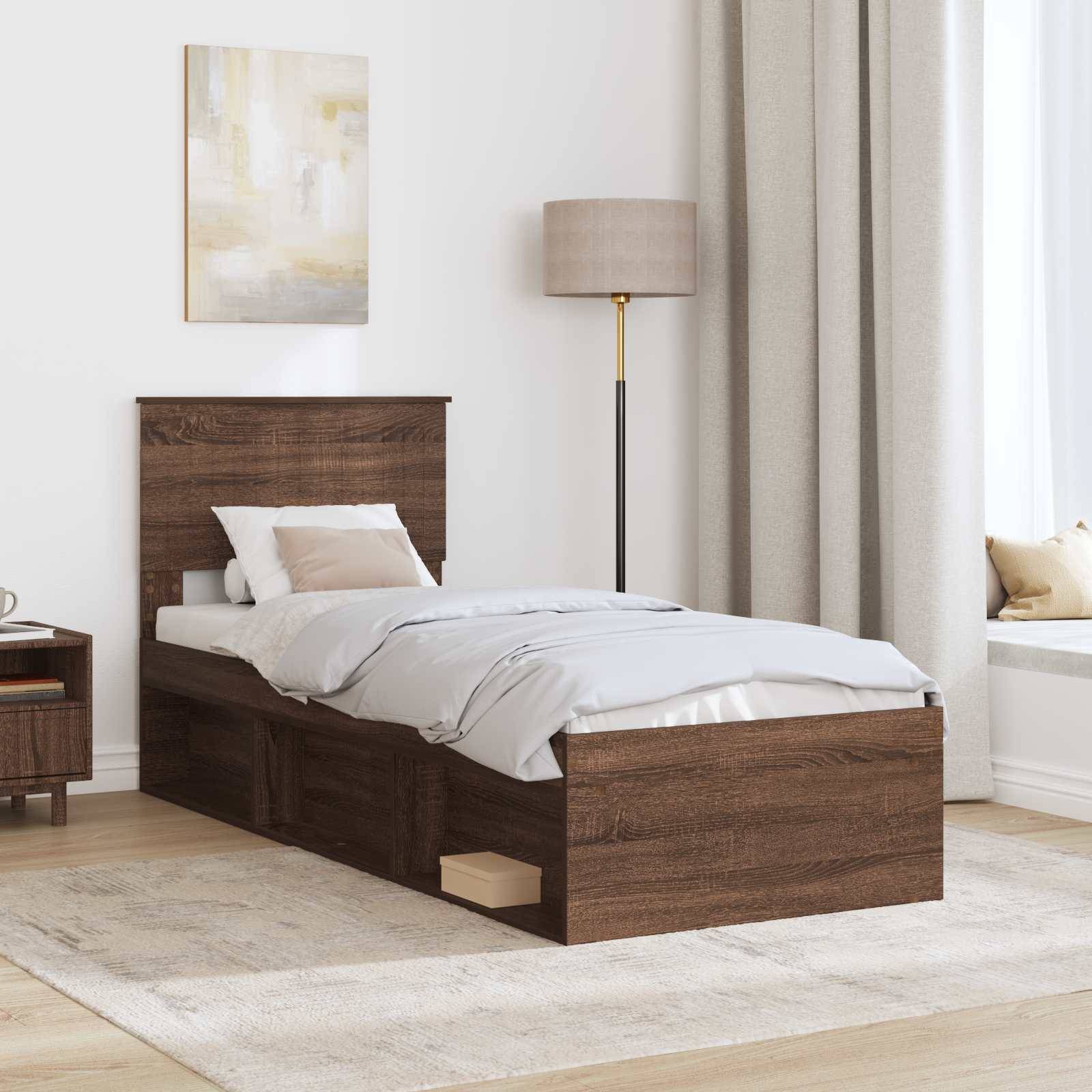vidaXL Bettrahmen Braun Eichen-Optik 75 x 190 cm Massives Kiefernholz