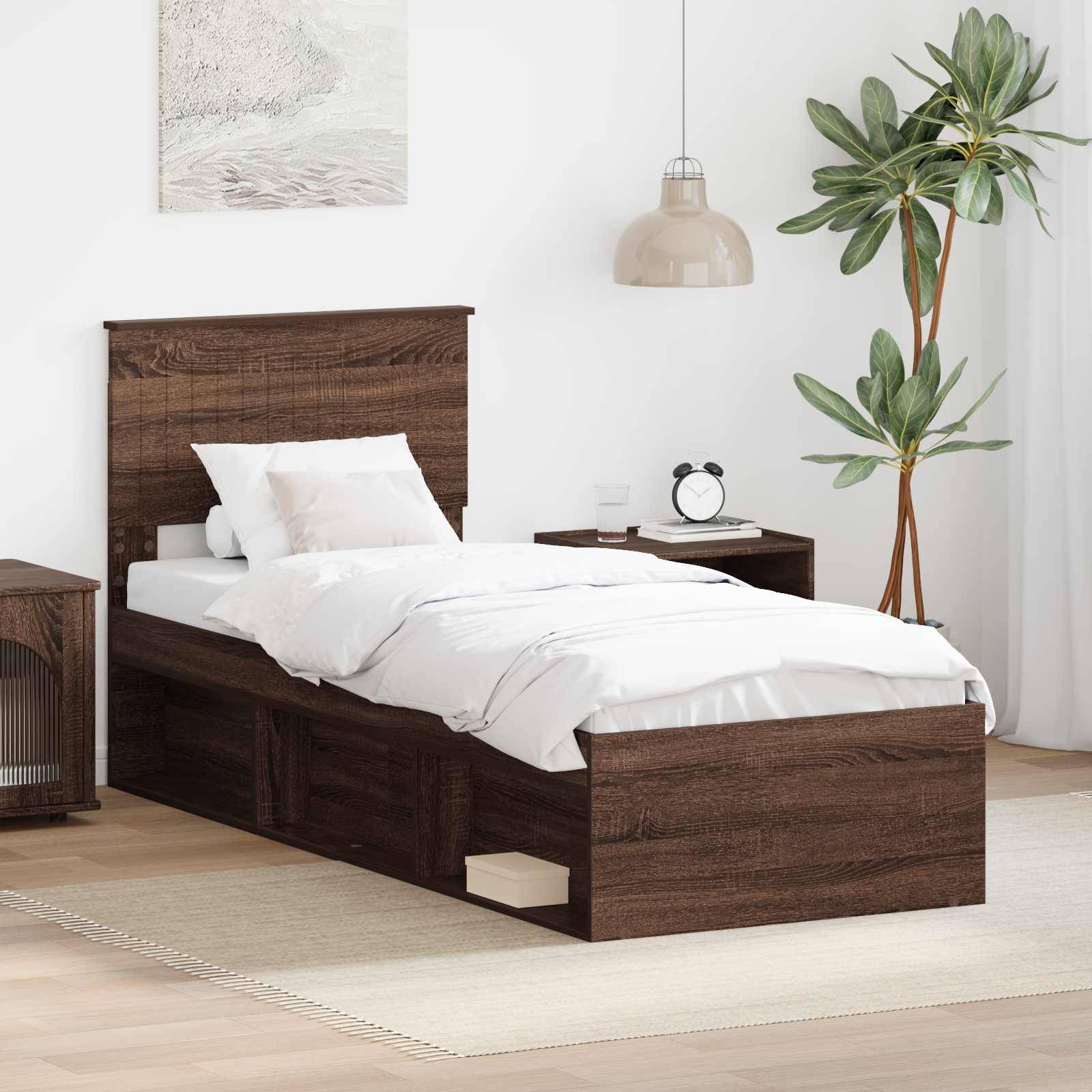 vidaXL Bettrahmen Braun Eichen-Optik 75 x 190 cm Massives Kiefernholz
