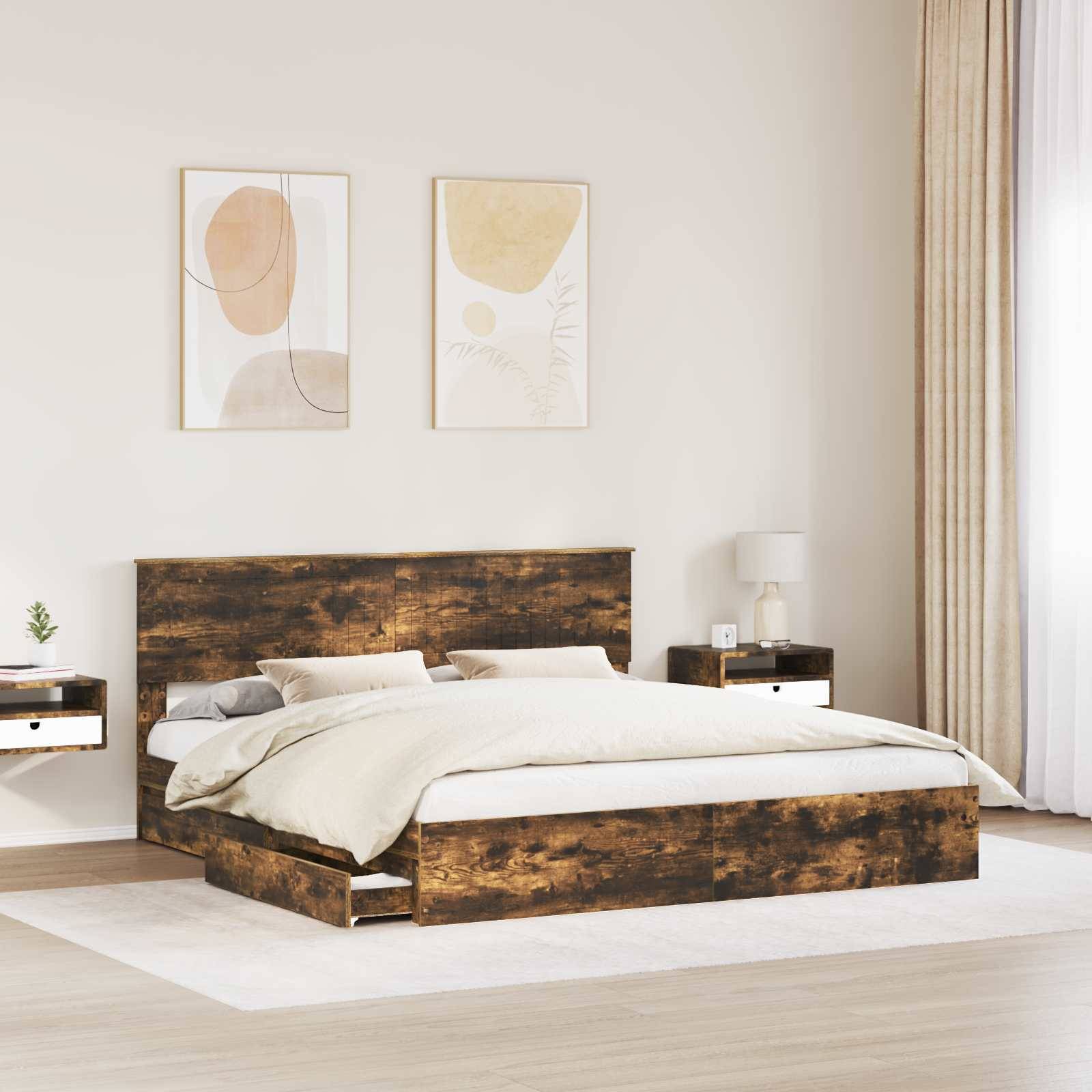 vidaXL Aufbewahrungsbett Geräucherte Eiche 180 x 200 cm Holzwerkstoff