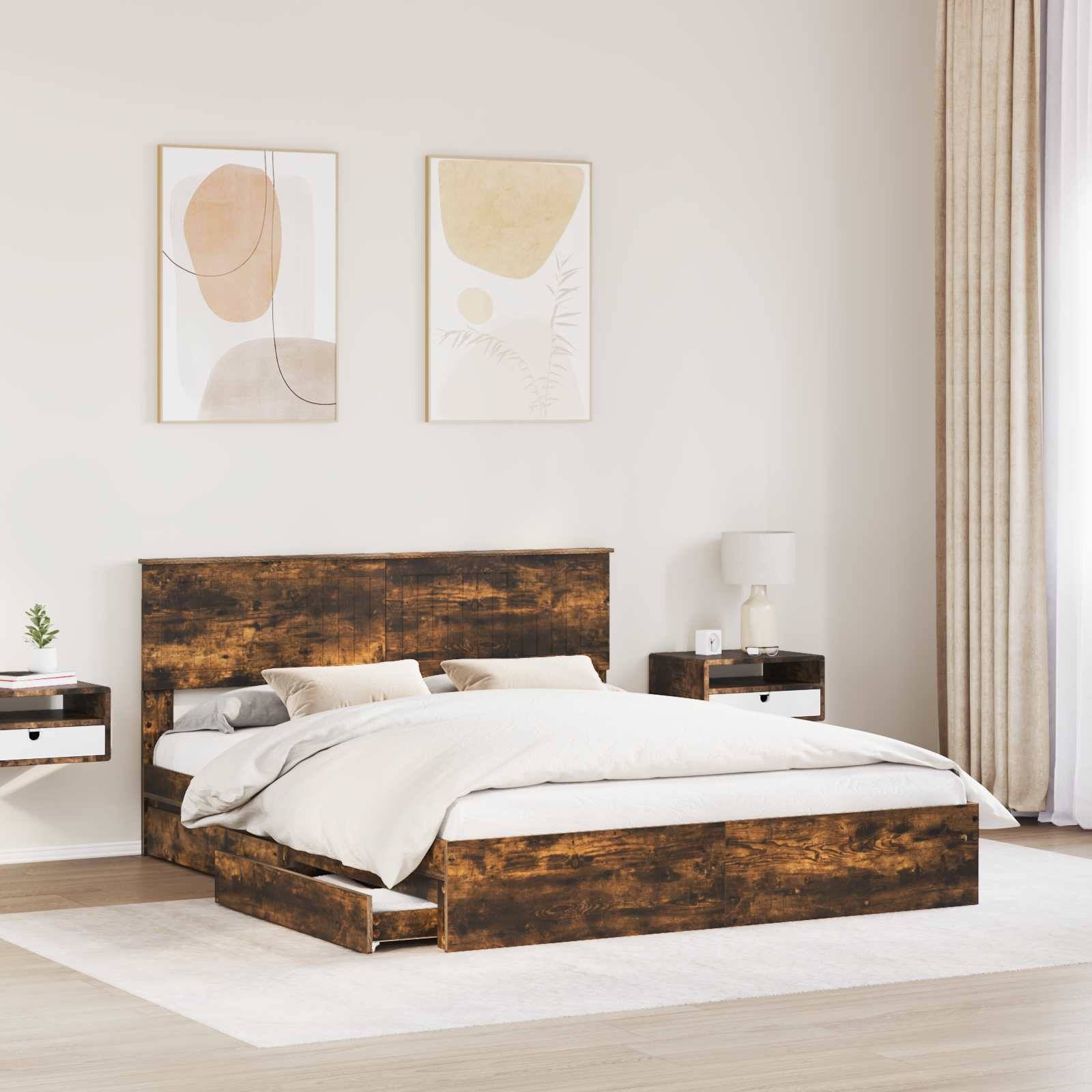 vidaXL Aufbewahrungsbett Geräucherte Eiche 160 x 200 cm Holzwerkstoff