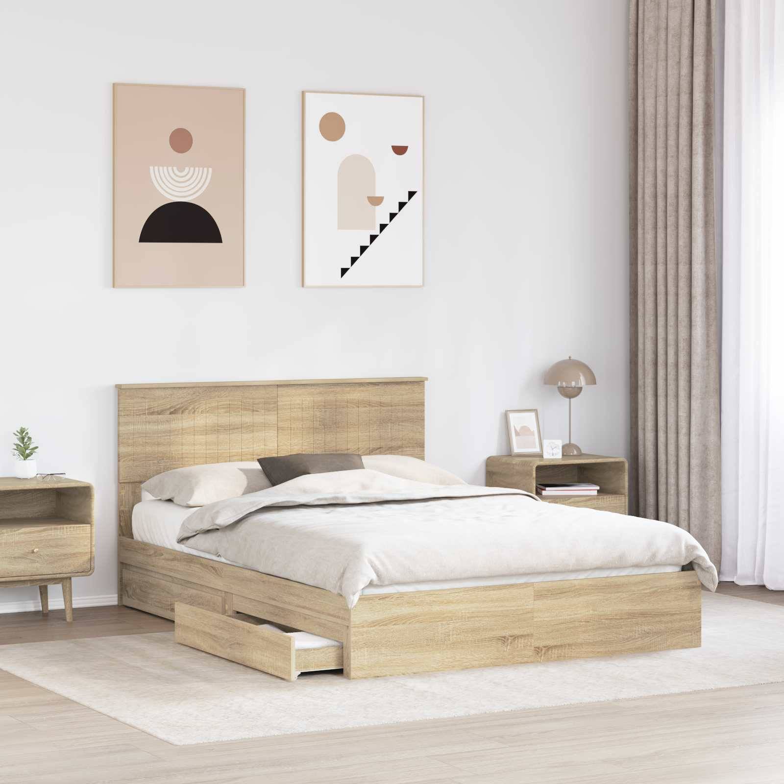 vidaXL Aufbewahrungsbett Sonoma-Eiche 140 x 200 cm Holzwerkstoff