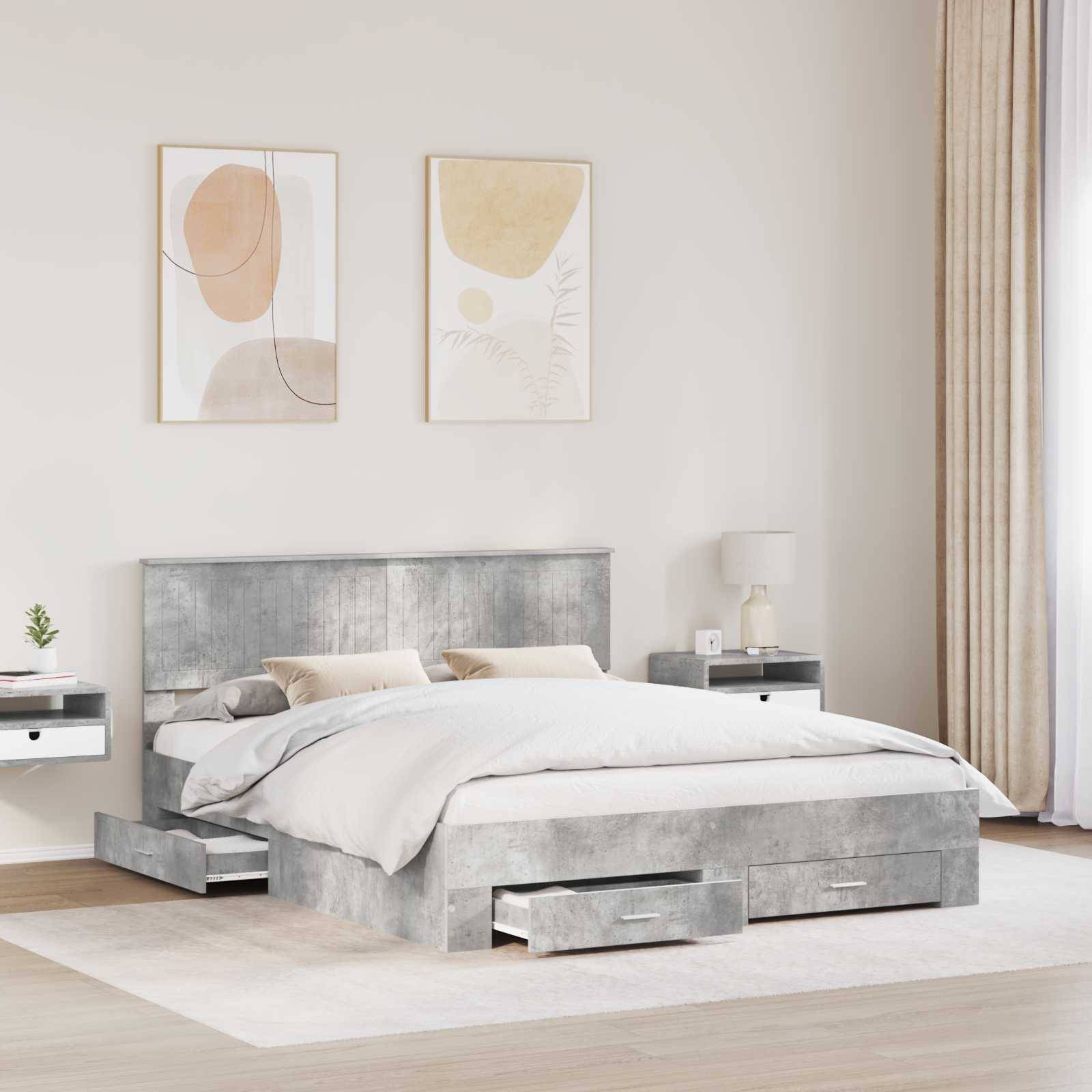 vidaXL Bettrahmen mit Schubladen Betongrau 160 x 200 cm Holzwerkstoff