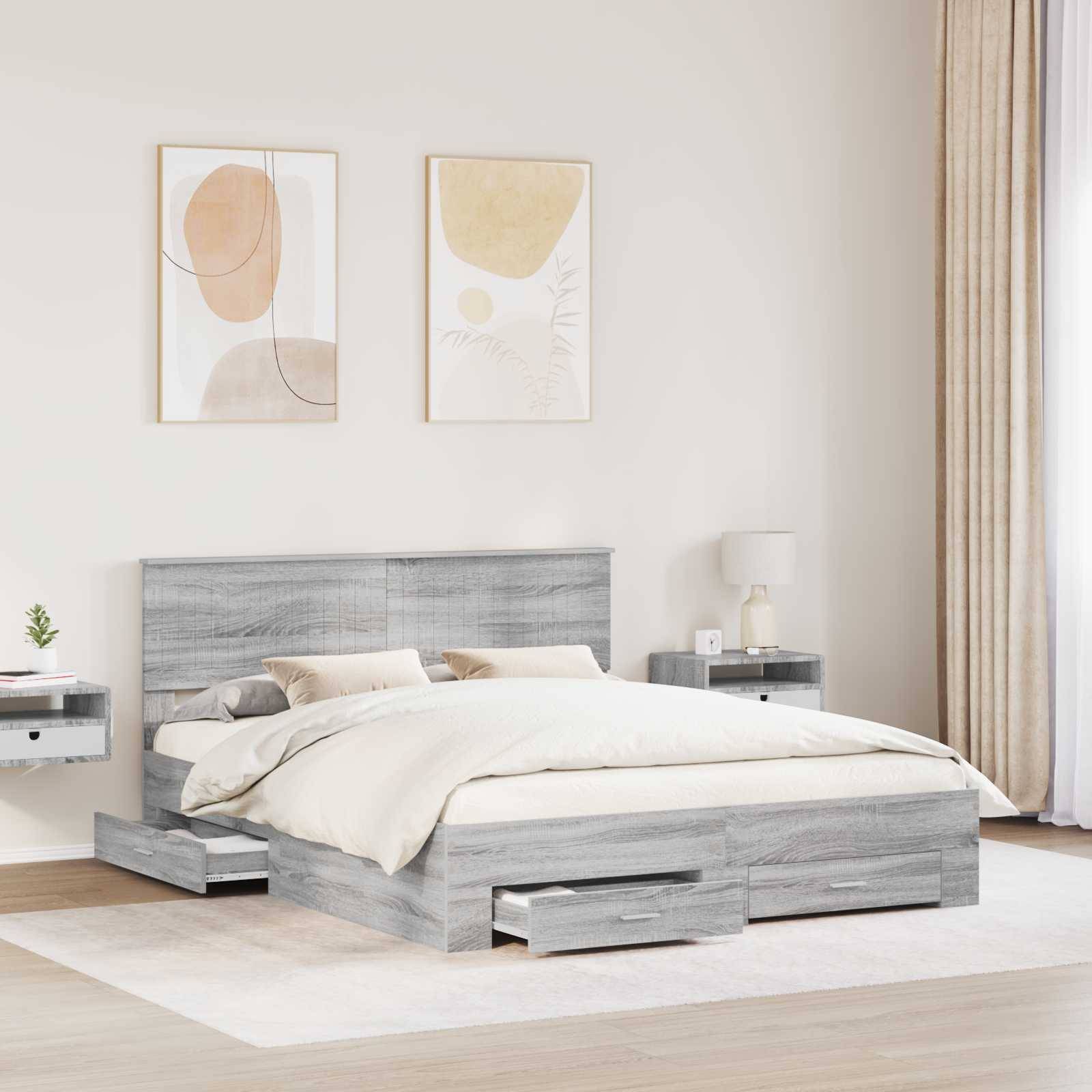 vidaXL Bettrahmen mit Kopfteil Grau Sonoma 160 x 200 cm Holzwerkstoff