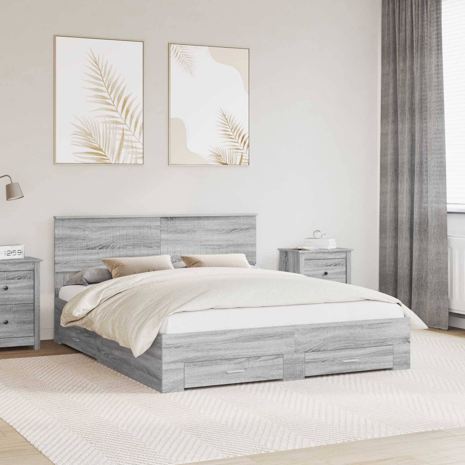 vidaXL Bettrahmen mit Kopfteil Grau Sonoma 160 x 200 cm Holzwerkstoff