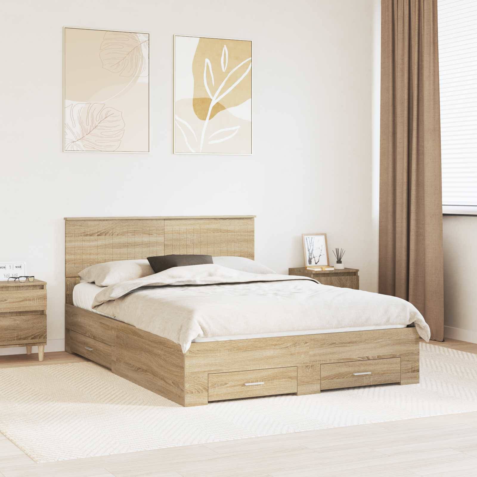 vidaXL Bettrahmen mit Kopfteil Sonoma-Eiche 135 x 190 cm Holzwerkstoff