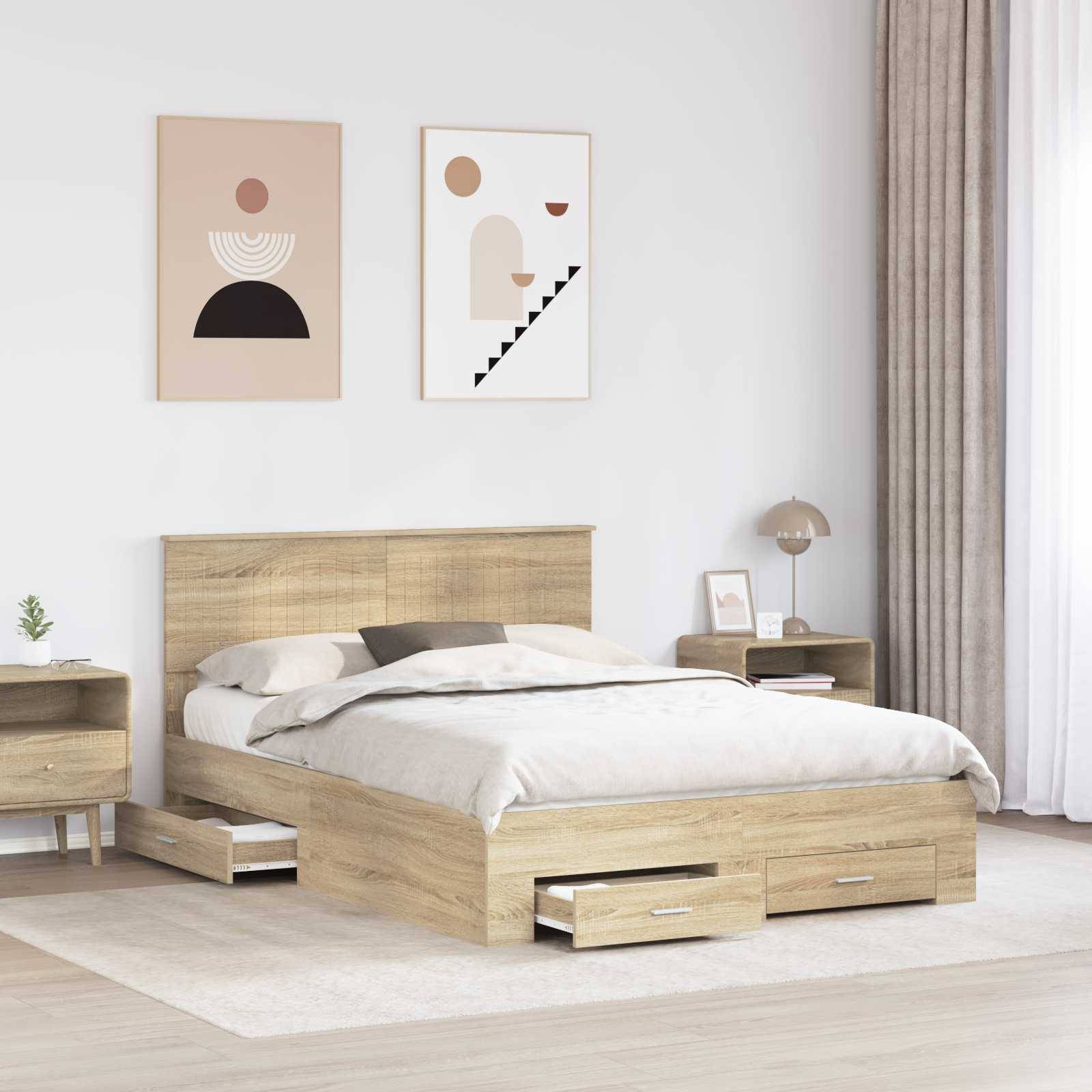 vidaXL Bettrahmen mit Kopfteil Sonoma-Eiche 140 x 190 cm Holzwerkstoff