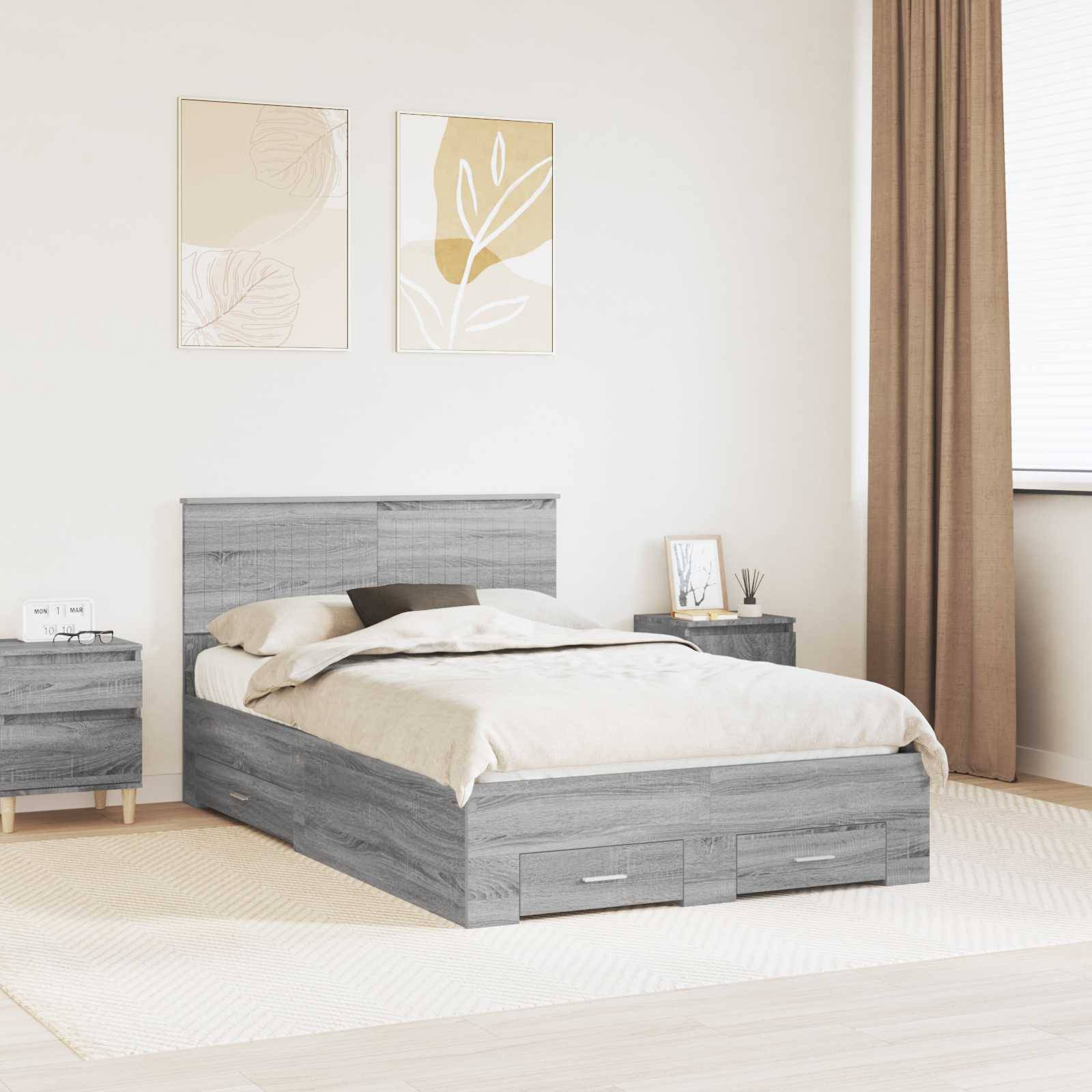 vidaXL Bettrahmen mit Kopfteil Grau Sonoma 120 x 200 cm Holzwerkstoff
