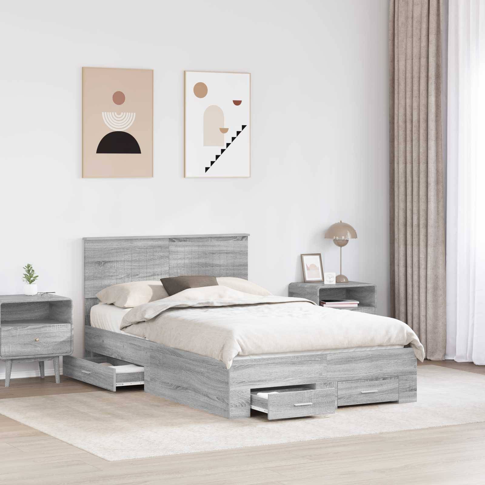vidaXL Bettrahmen mit Kopfteil Grau Sonoma 120 x 200 cm Holzwerkstoff