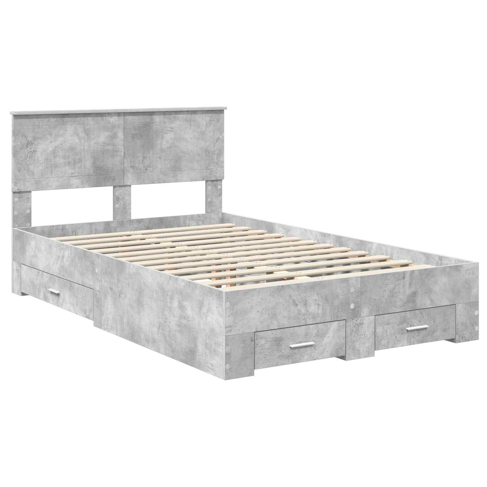 vidaXL Bettrahmen mit Schubladen Betongrau 120 x 190 cm Holzwerkstoff