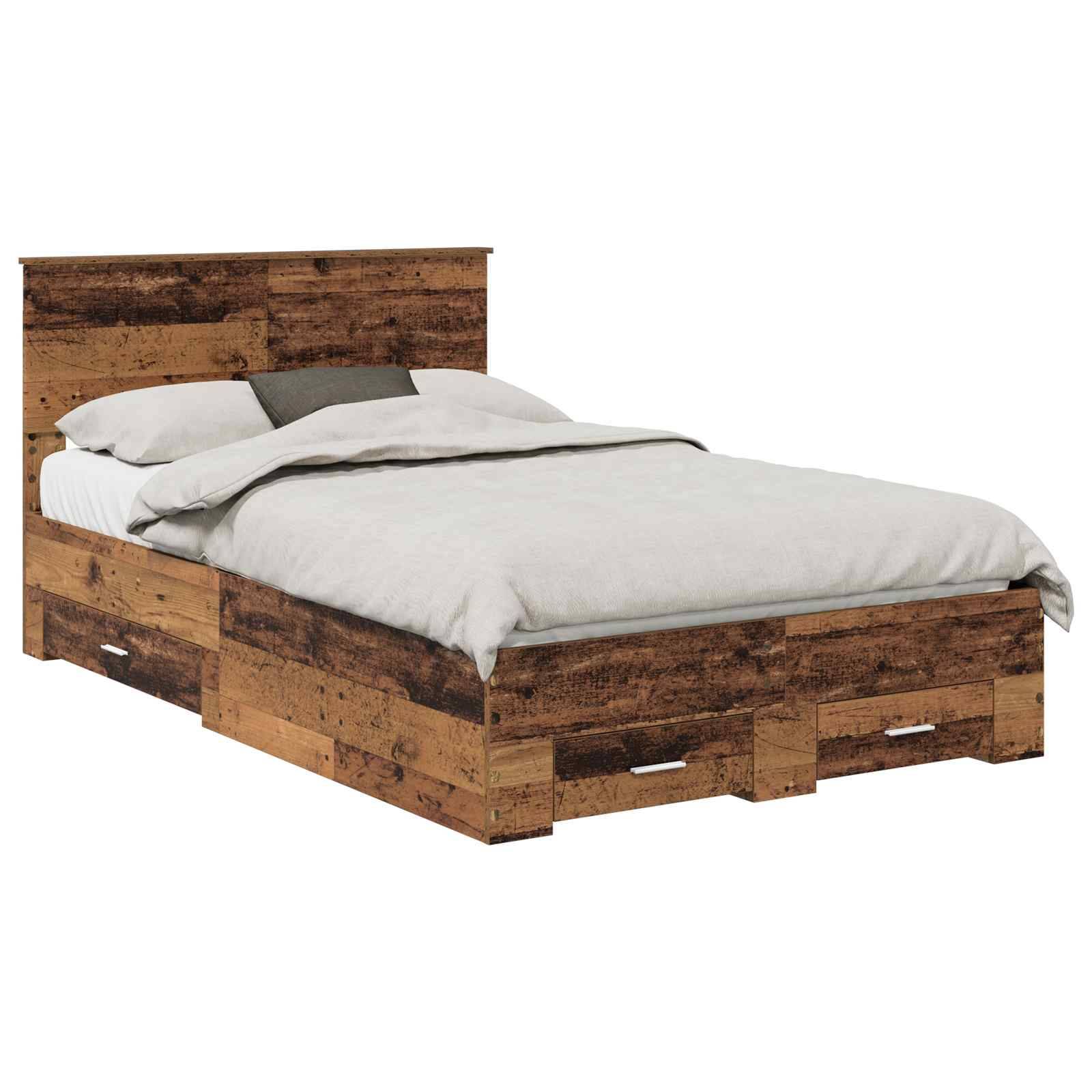 vidaXL Bettrahmen mit Schubladen Altholz 120 x 190 cm Holzwerkstoff