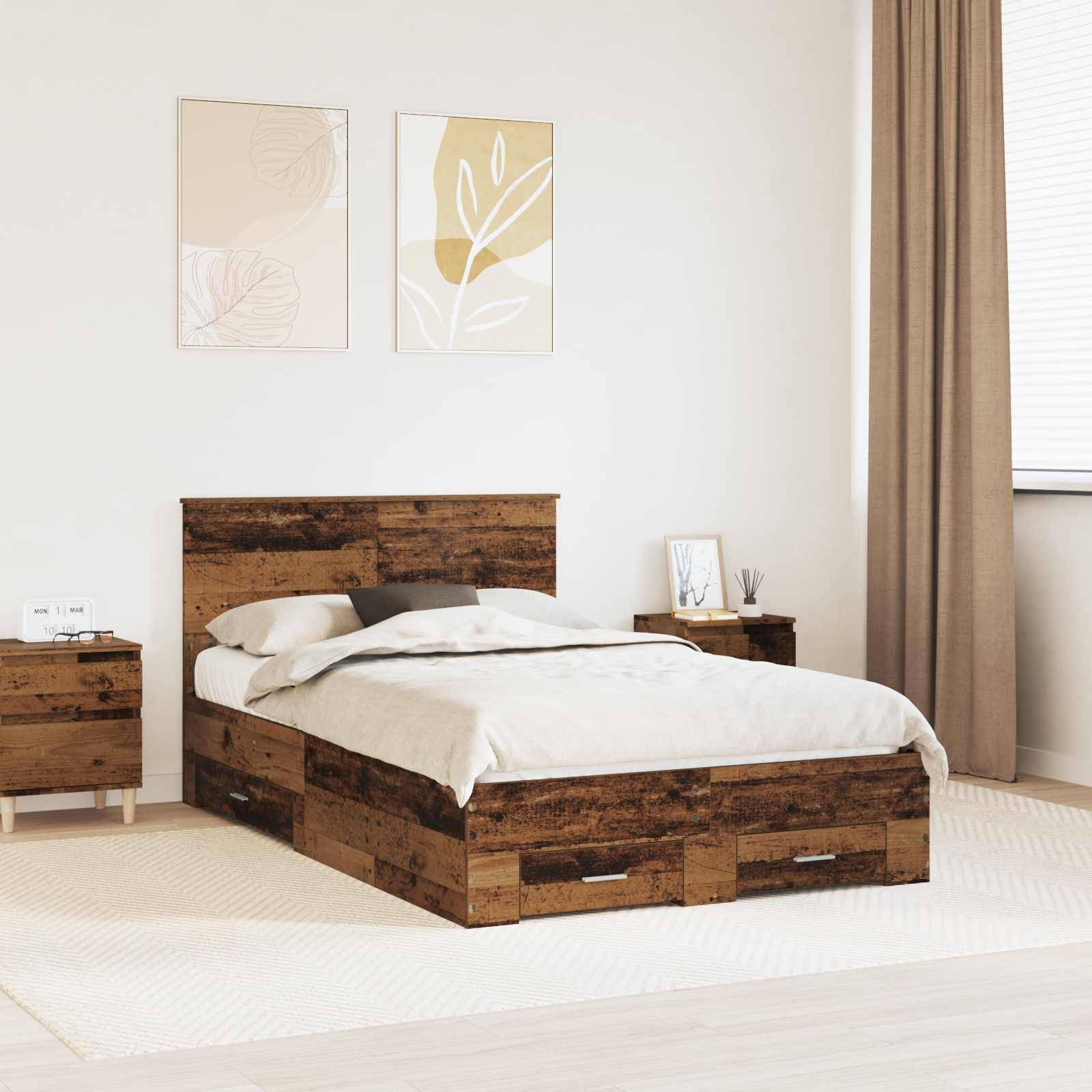 vidaXL Bettrahmen mit Schubladen Altholz 120 x 190 cm Holzwerkstoff