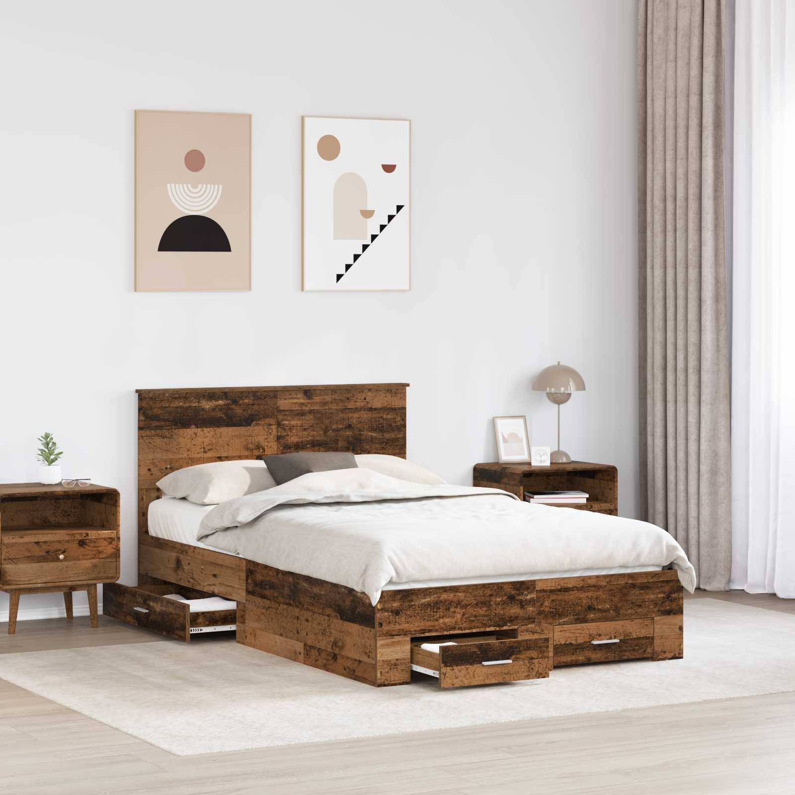 vidaXL Bettrahmen mit Schubladen Altholz 120 x 190 cm Holzwerkstoff
