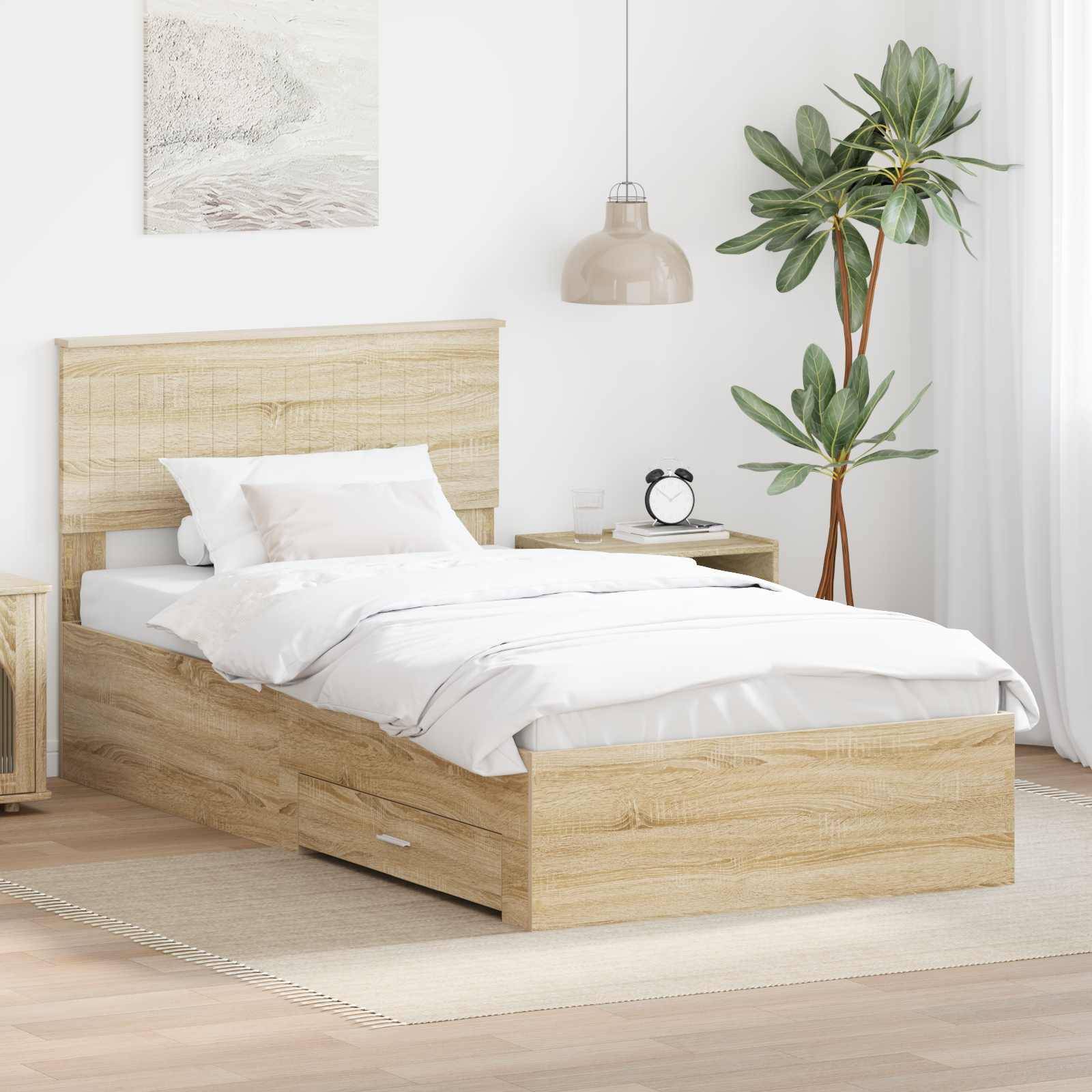 vidaXL Bettrahmen mit Kopfteil Sonoma-Eiche 100 x 200 cm Holzwerkstoff