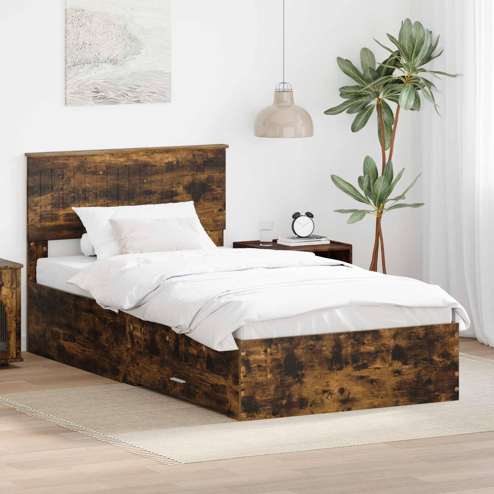 vidaXL Bettrahmen mit Schubladen Raucheiche 100 x 200 cm Holzwerkstoff