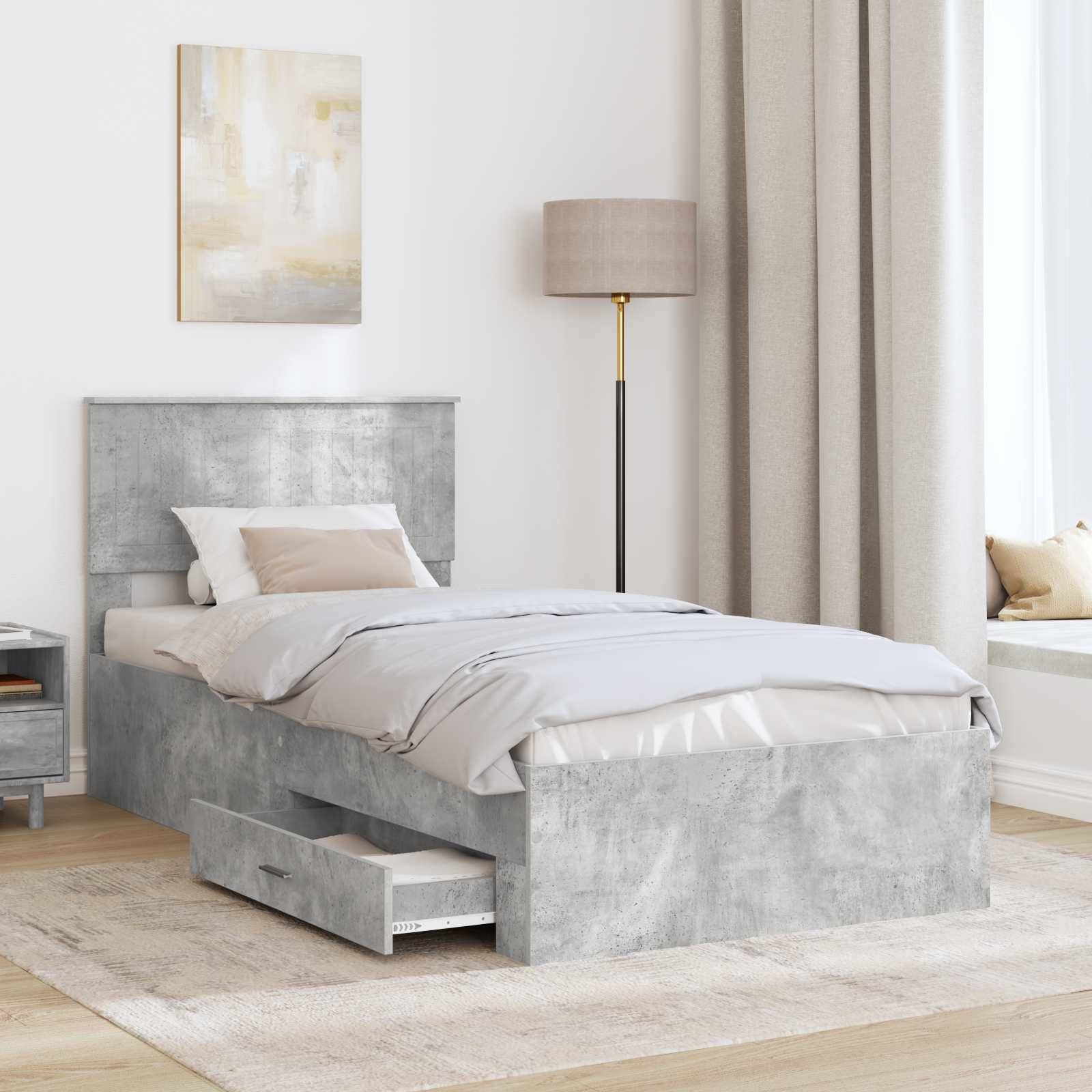 vidaXL Bettrahmen mit Schubladen Betongrau 90 x 190 cm Holzwerkstoff