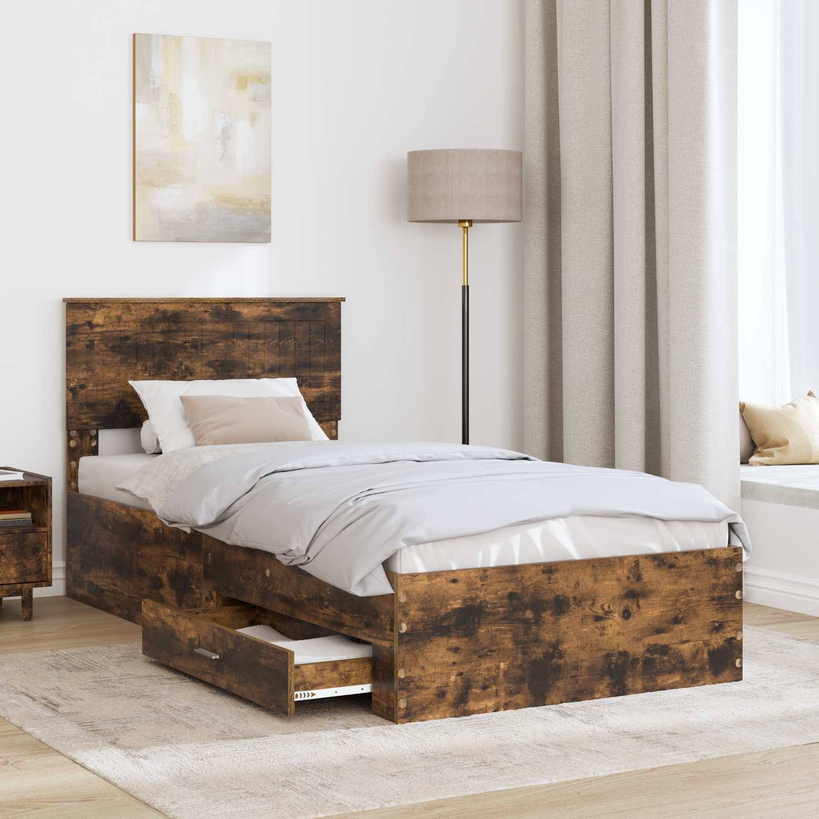 vidaXL Bettrahmen mit Schubladen Raucheiche 90 x 190 cm Holzwerkstoff