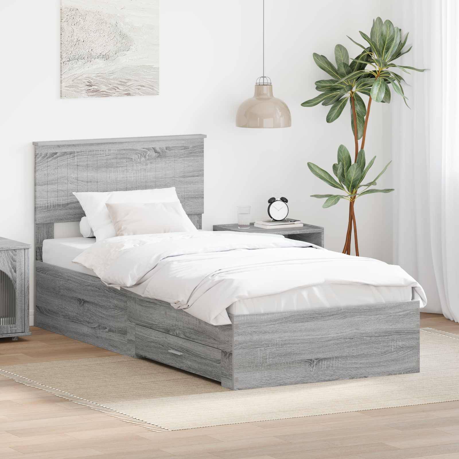 vidaXL Bettrahmen mit Schubladen Grau Sonoma 90 x 200 cm Holzwerkstoff