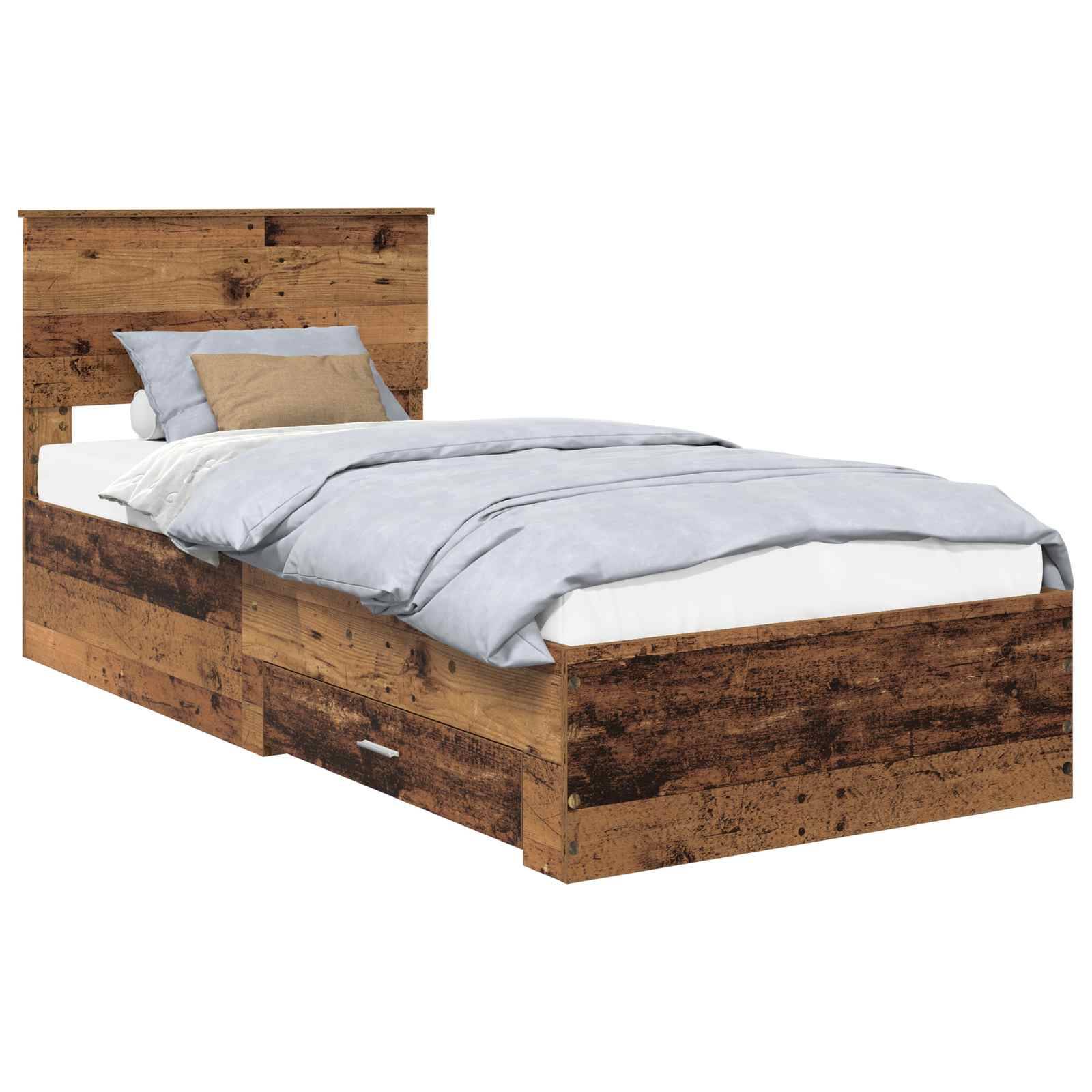 vidaXL Bettrahmen mit Kopfteil Altholz 90 x 200 cm Holzwerkstoff