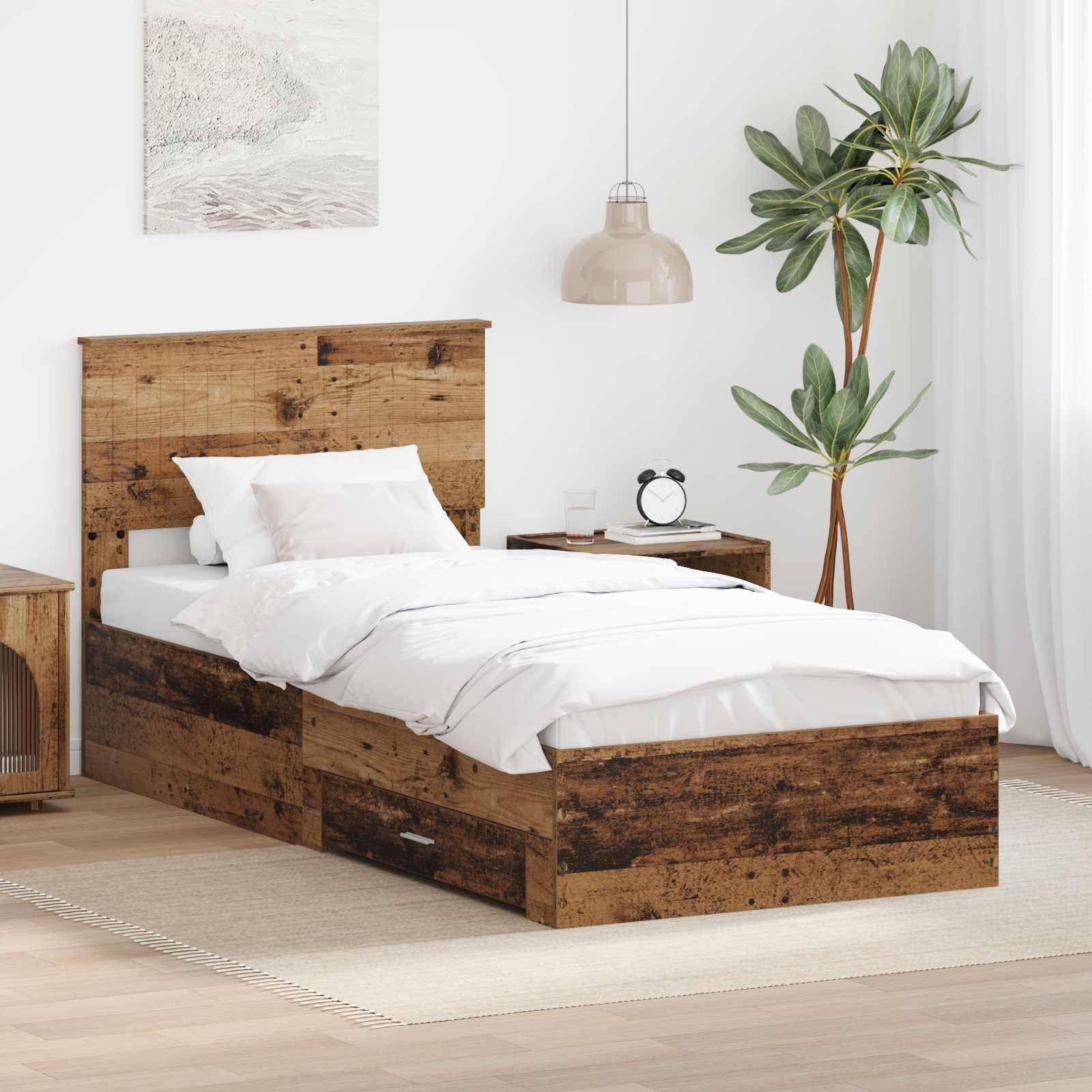 vidaXL Bettrahmen mit Schubladen Altholz 90 x 200 cm Holzwerkstoff