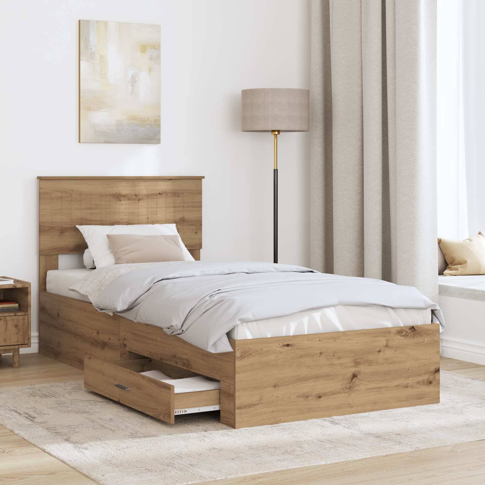 vidaXL Bettrahmen mit Kopfteil Artisan-Eiche 90 x 190 cm Holzwerkstoff