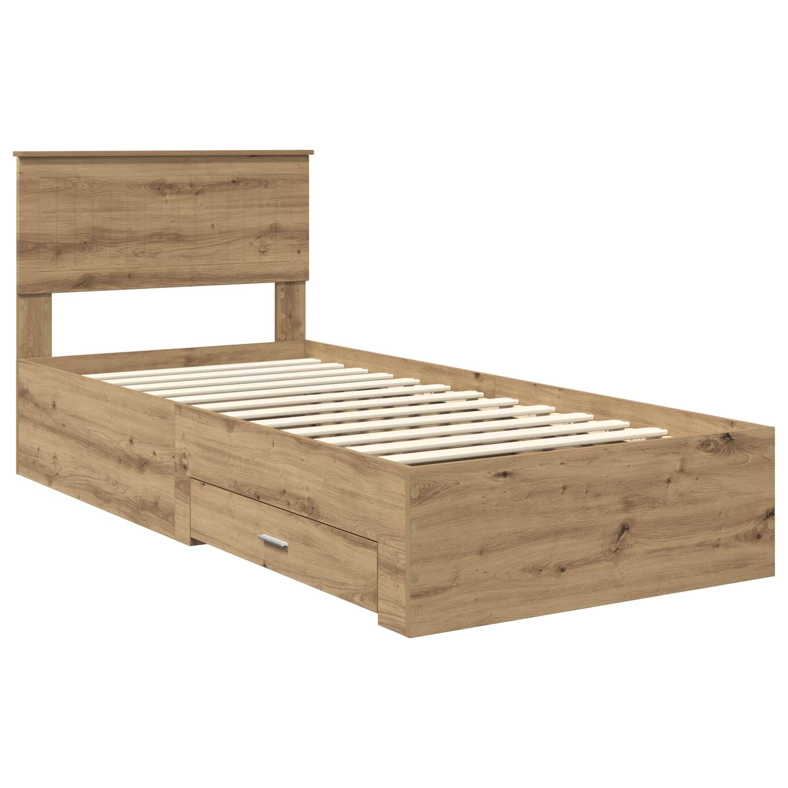 vidaXL Bettrahmen mit Kopfteil Artisan-Eiche 90 x 190 cm Holzwerkstoff