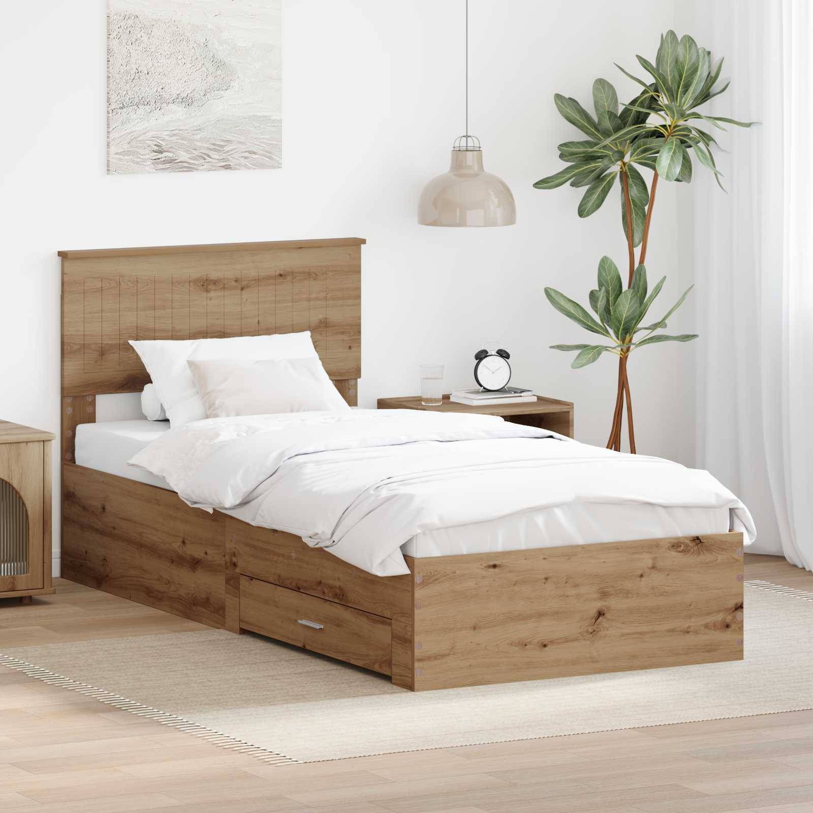 vidaXL Bettrahmen mit Kopfteil Artisan-Eiche 90 x 200 cm Holzwerkstoff