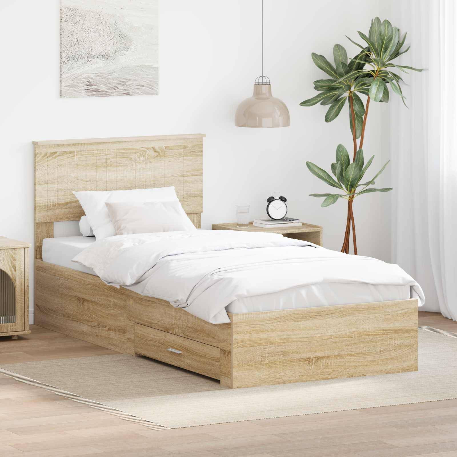 vidaXL Bettrahmen mit Kopfteil Sonoma-Eiche 90 x 200 cm Holzwerkstoff