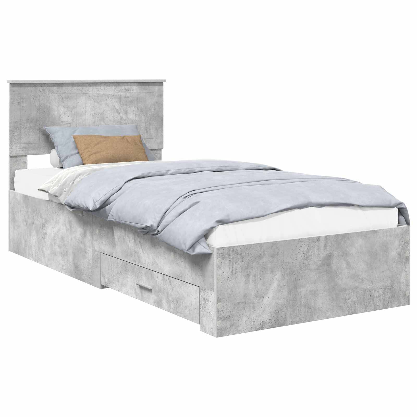 vidaXL Bettrahmen mit Schubladen Betongrau 90 x 190 cm Holzwerkstoff
