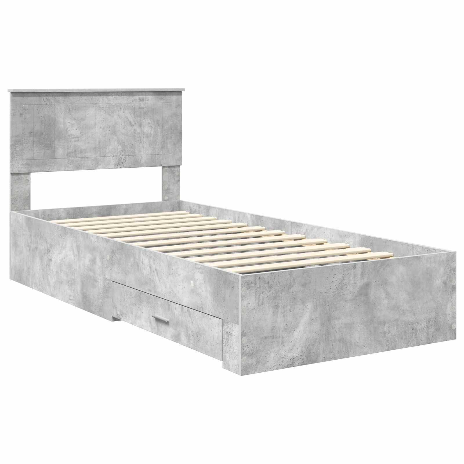 vidaXL Bettrahmen mit Schubladen Betongrau 90 x 190 cm Holzwerkstoff