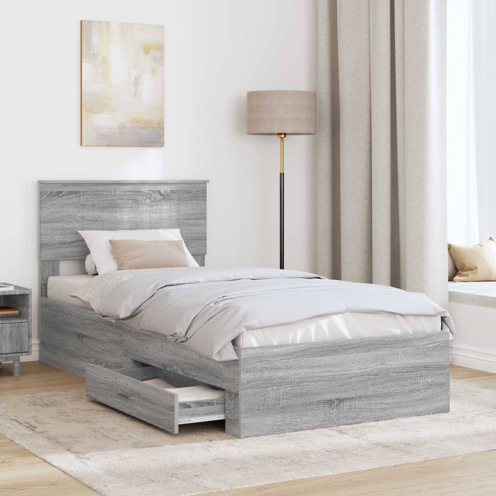 vidaXL Bettrahmen mit Schubladen Grau Sonoma 90 x 200 cm Holzwerkstoff