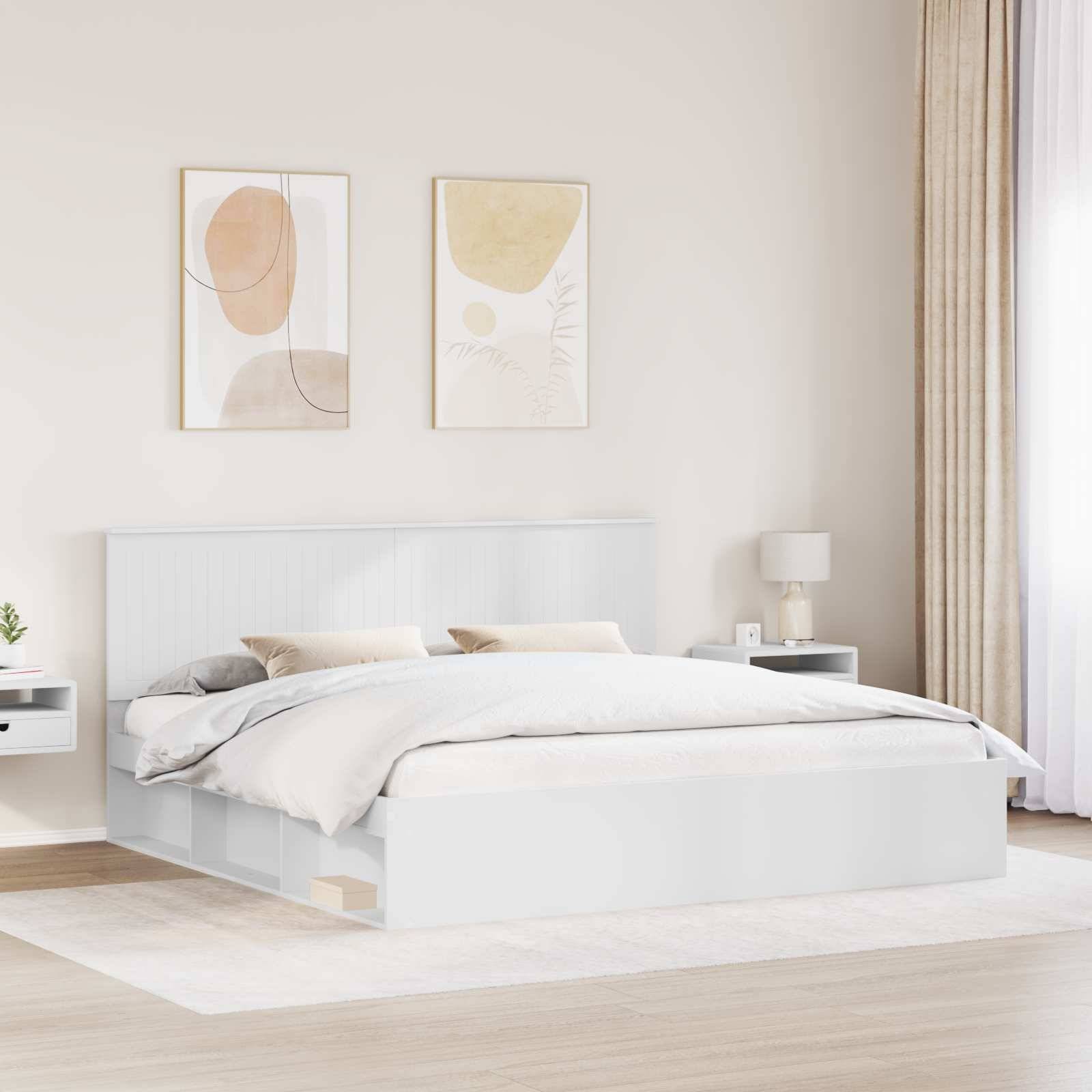 vidaXL Bettrahmen mit Kopfteil Weiß 200 x 200 cm Massives Kiefernholz