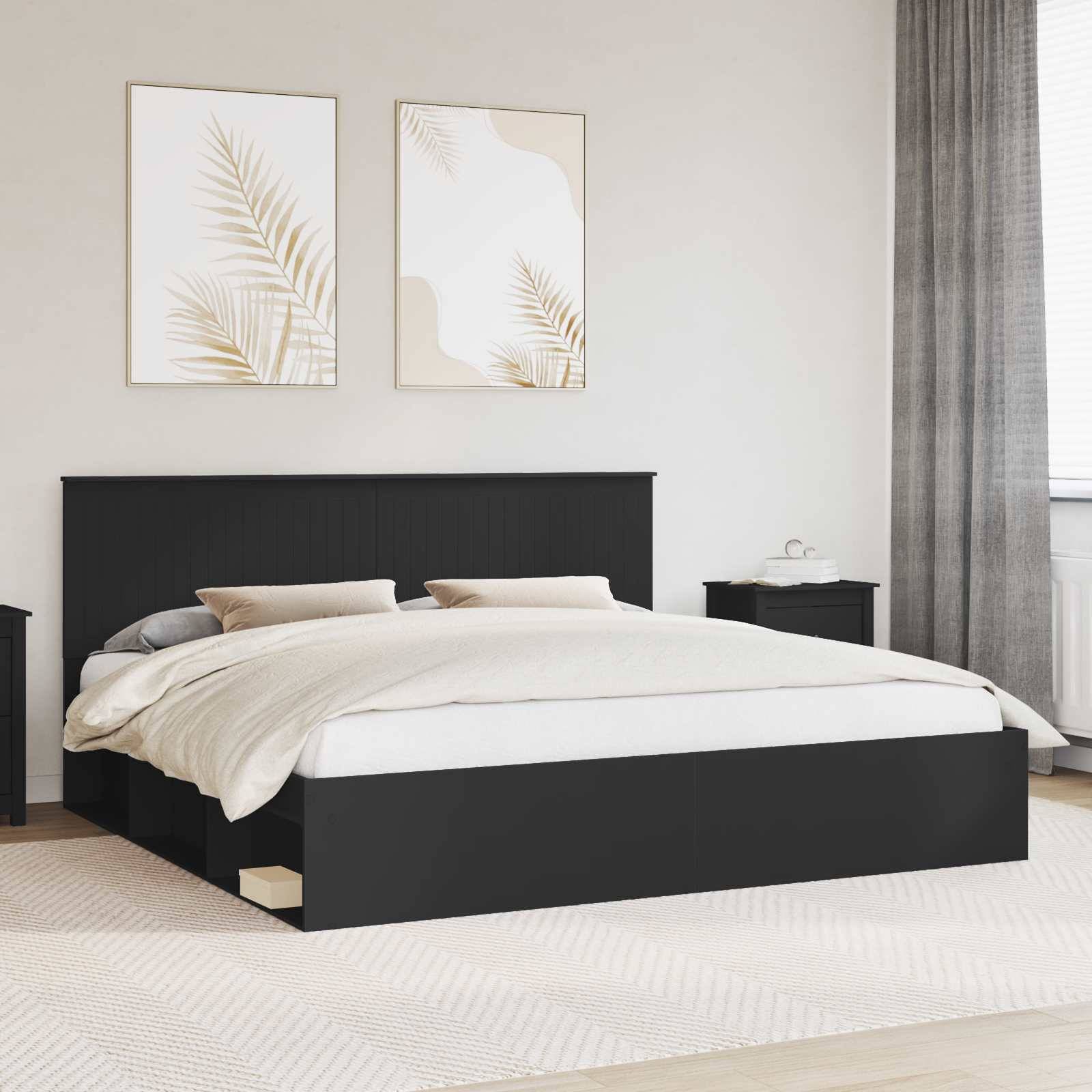 vidaXL Bettrahmen Schwarz 200 x 200 cm Massives Kiefernholz