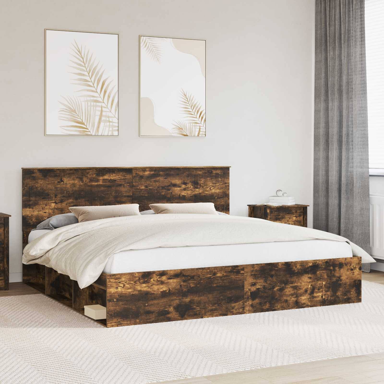 vidaXL Bettrahmen Geräucherte Eiche 200 x 200 cm Massives Kiefernholz