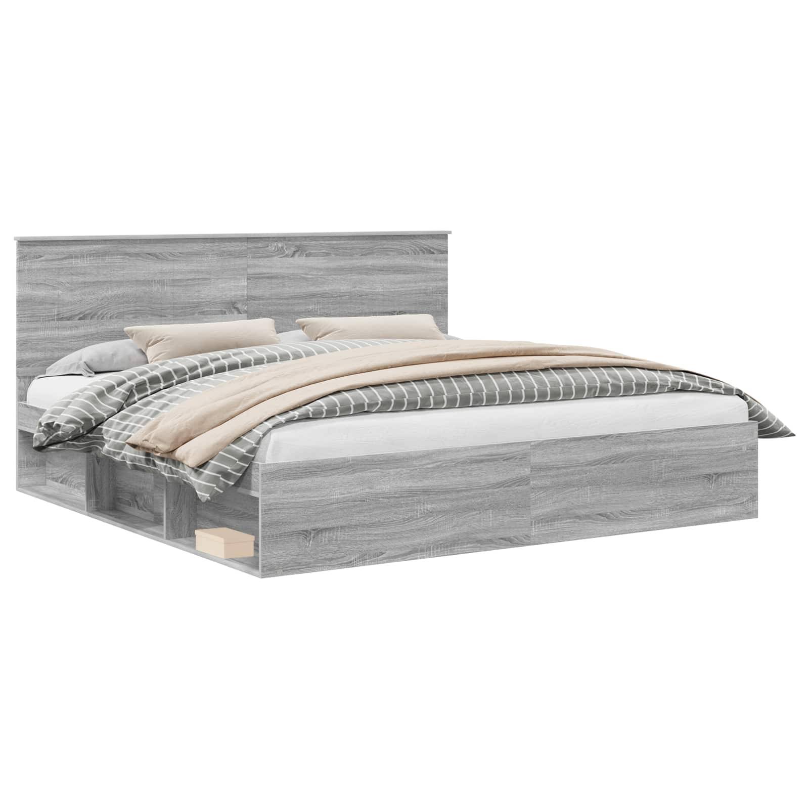 vidaXL Bettrahmen Graues Sonoma 200 x 200 cm Massives Kiefernholz