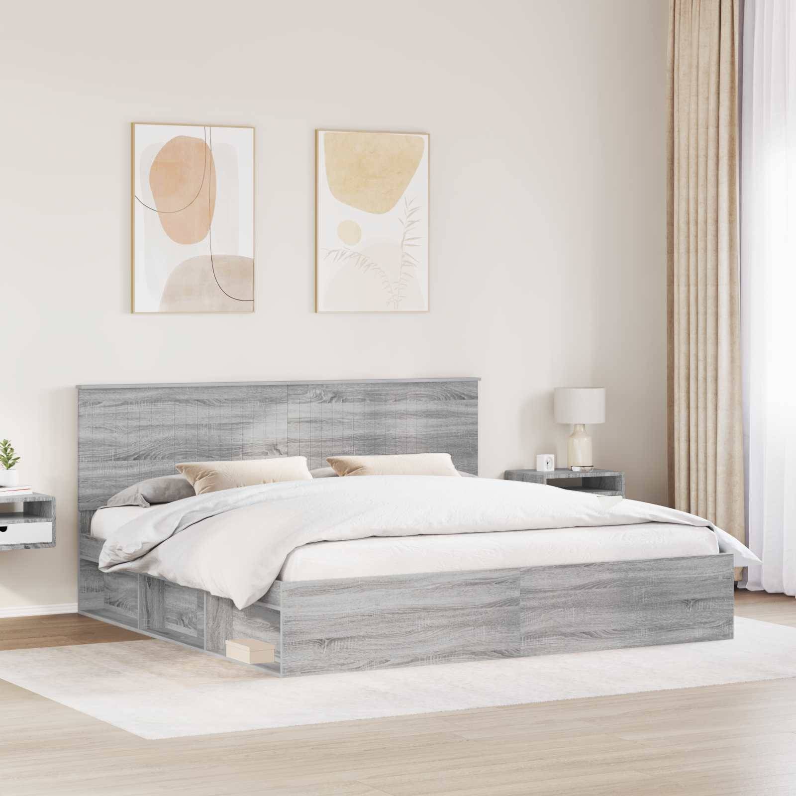 vidaXL Bettrahmen Graues Sonoma 200 x 200 cm Massives Kiefernholz
