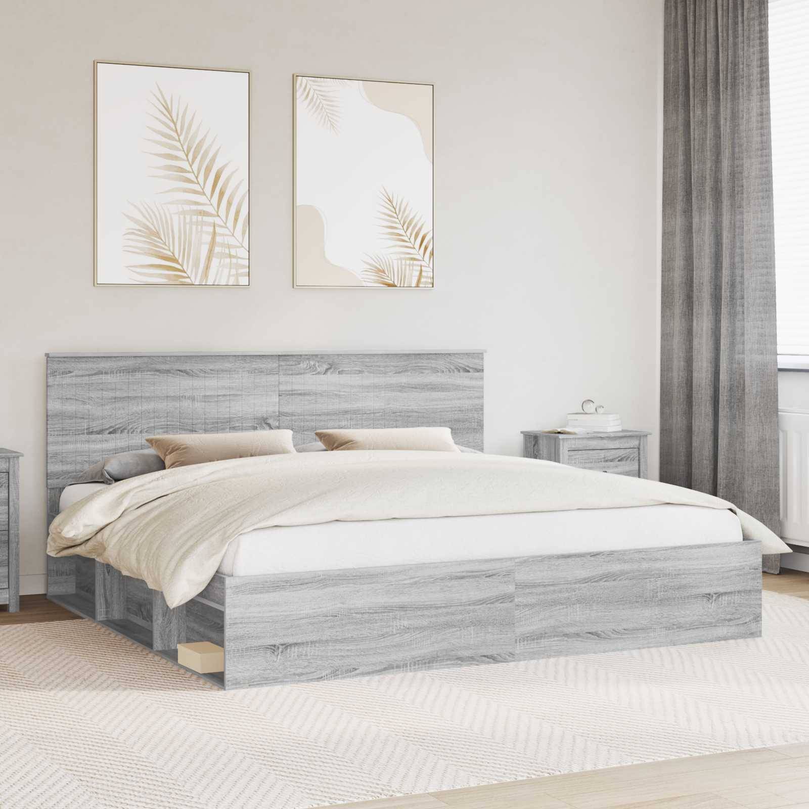 vidaXL Bettrahmen Graues Sonoma 200 x 200 cm Massives Kiefernholz