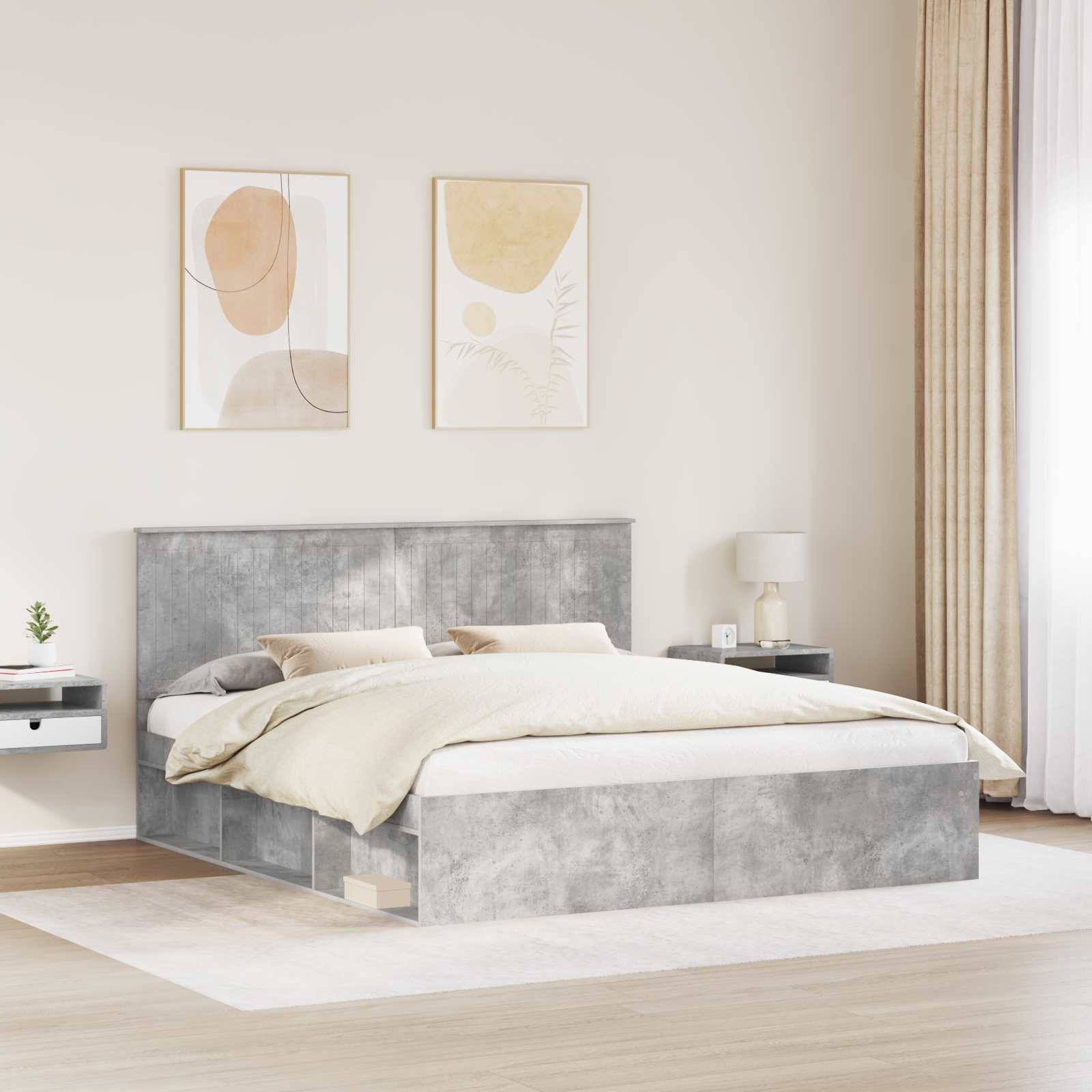vidaXL Bettrahmen mit Kopfteil Beton 180 x 200 cm Massives Kiefernholz