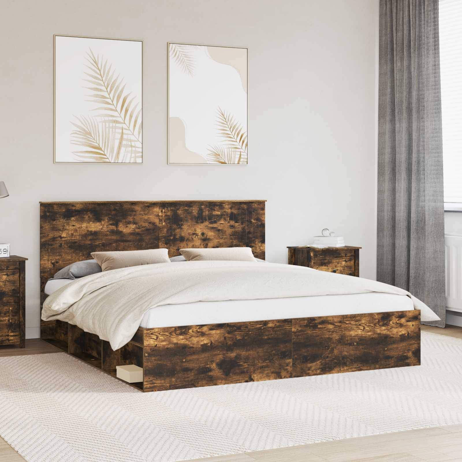 vidaXL Bettrahmen Geräucherte Eiche 180 x 200 cm Massives Kiefernholz