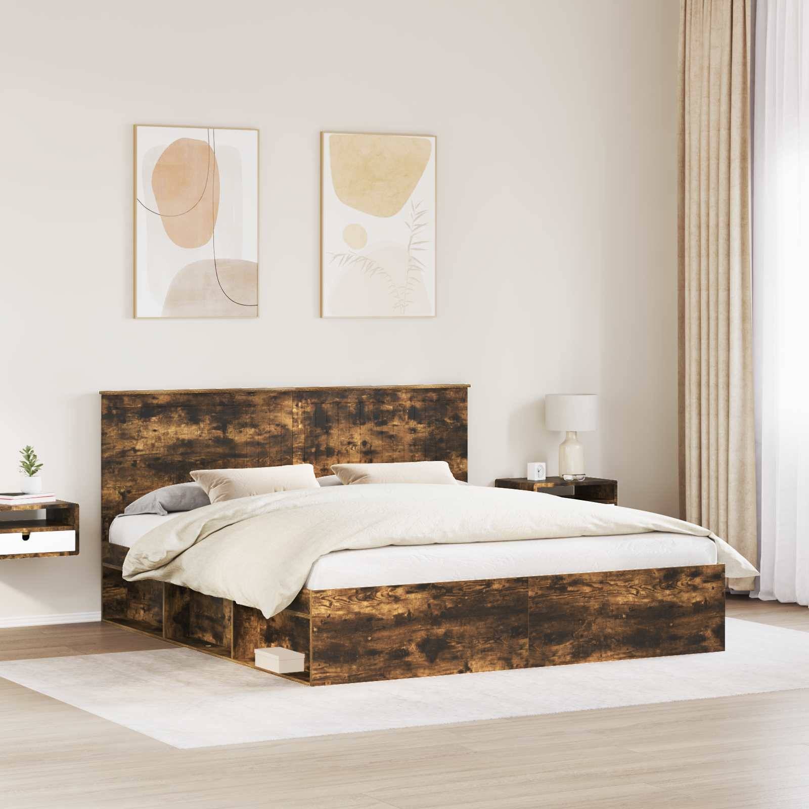 vidaXL Bettrahmen Geräucherte Eiche 180 x 200 cm Massives Kiefernholz