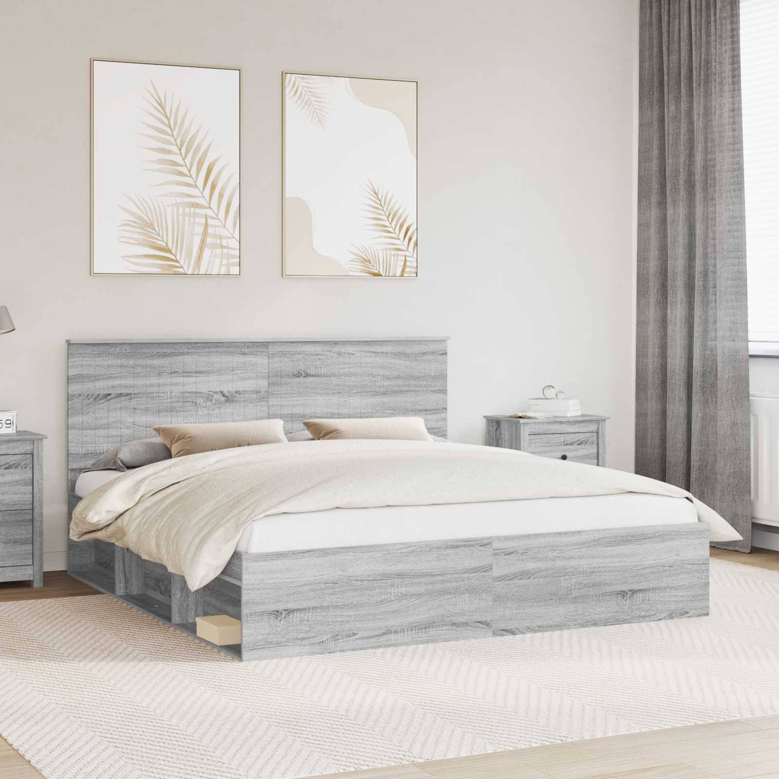 vidaXL Bettrahmen Graues Sonoma 180 x 200 cm Massives Kiefernholz