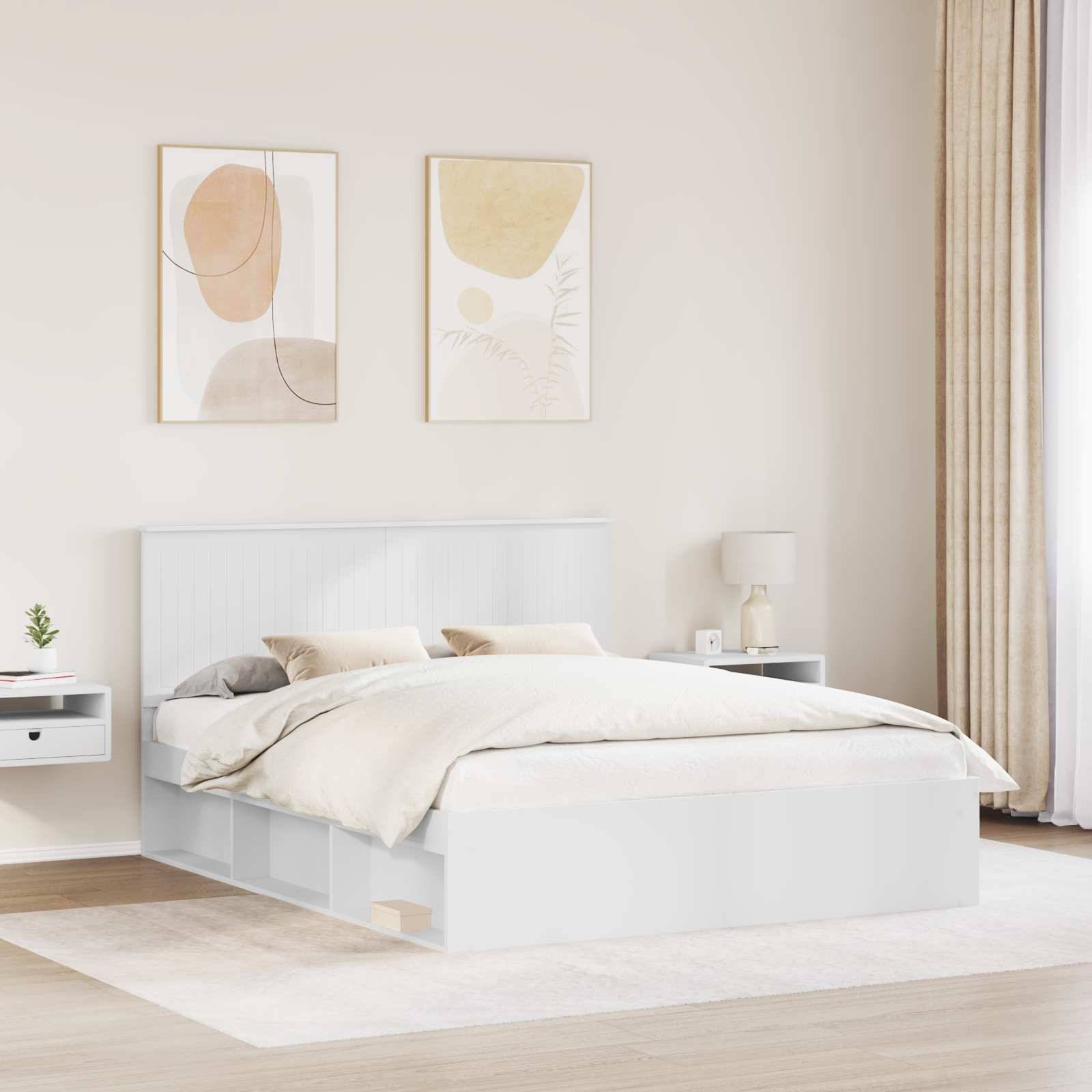 vidaXL Bettrahmen mit Kopfteil Weiß 160 x 200 cm Massives Kiefernholz