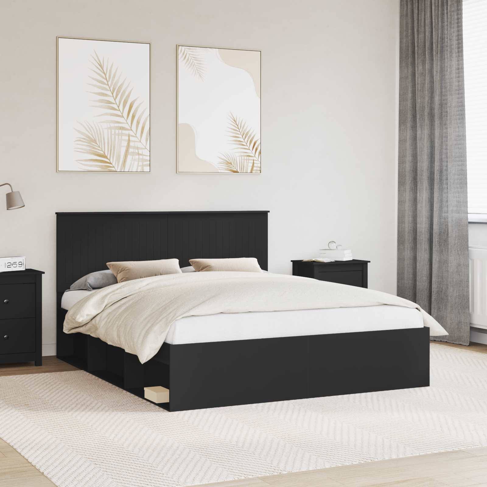vidaXL Bettrahmen Schwarz 160 x 200 cm Massives Kiefernholz