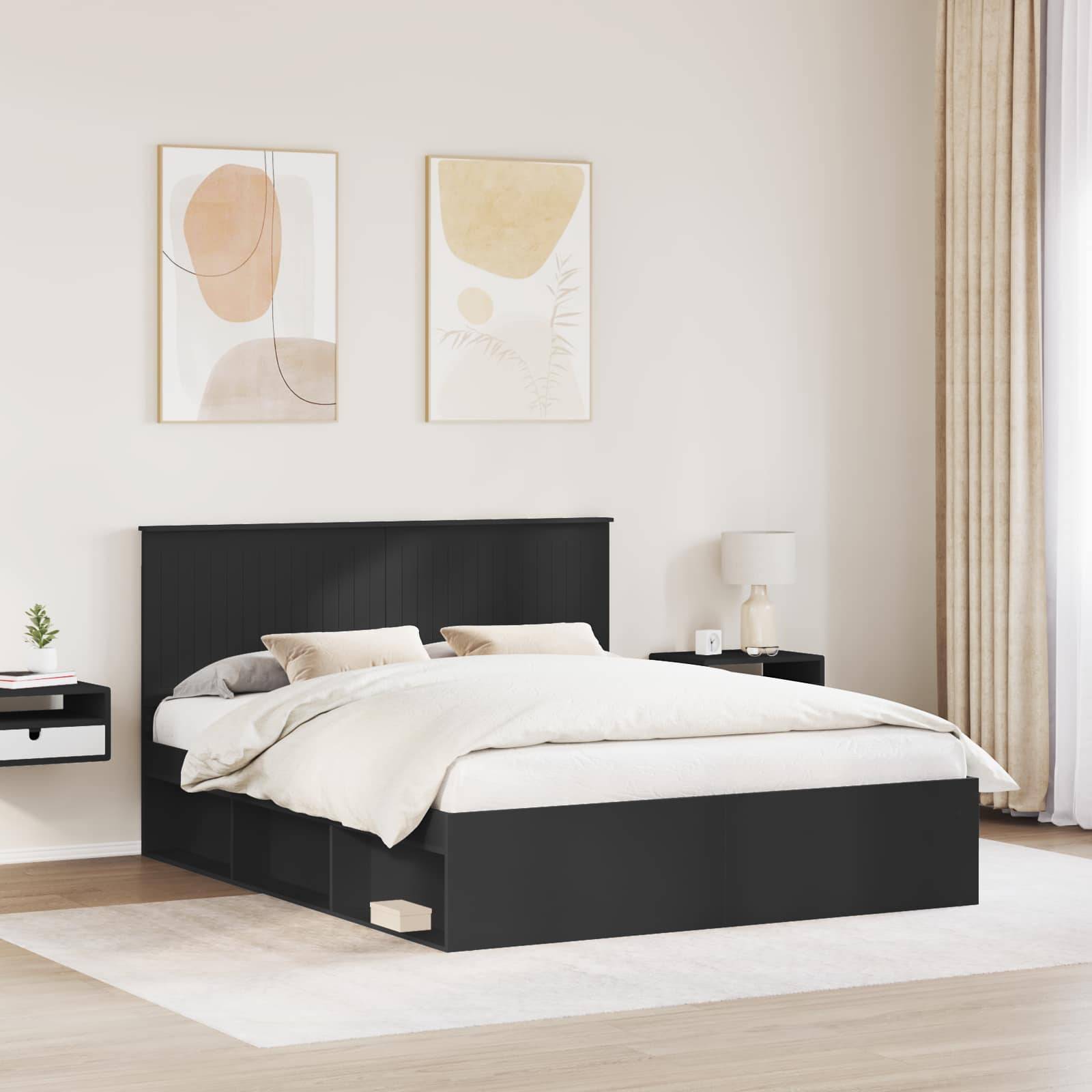 vidaXL Bettrahmen Schwarz 160 x 200 cm Massives Kiefernholz