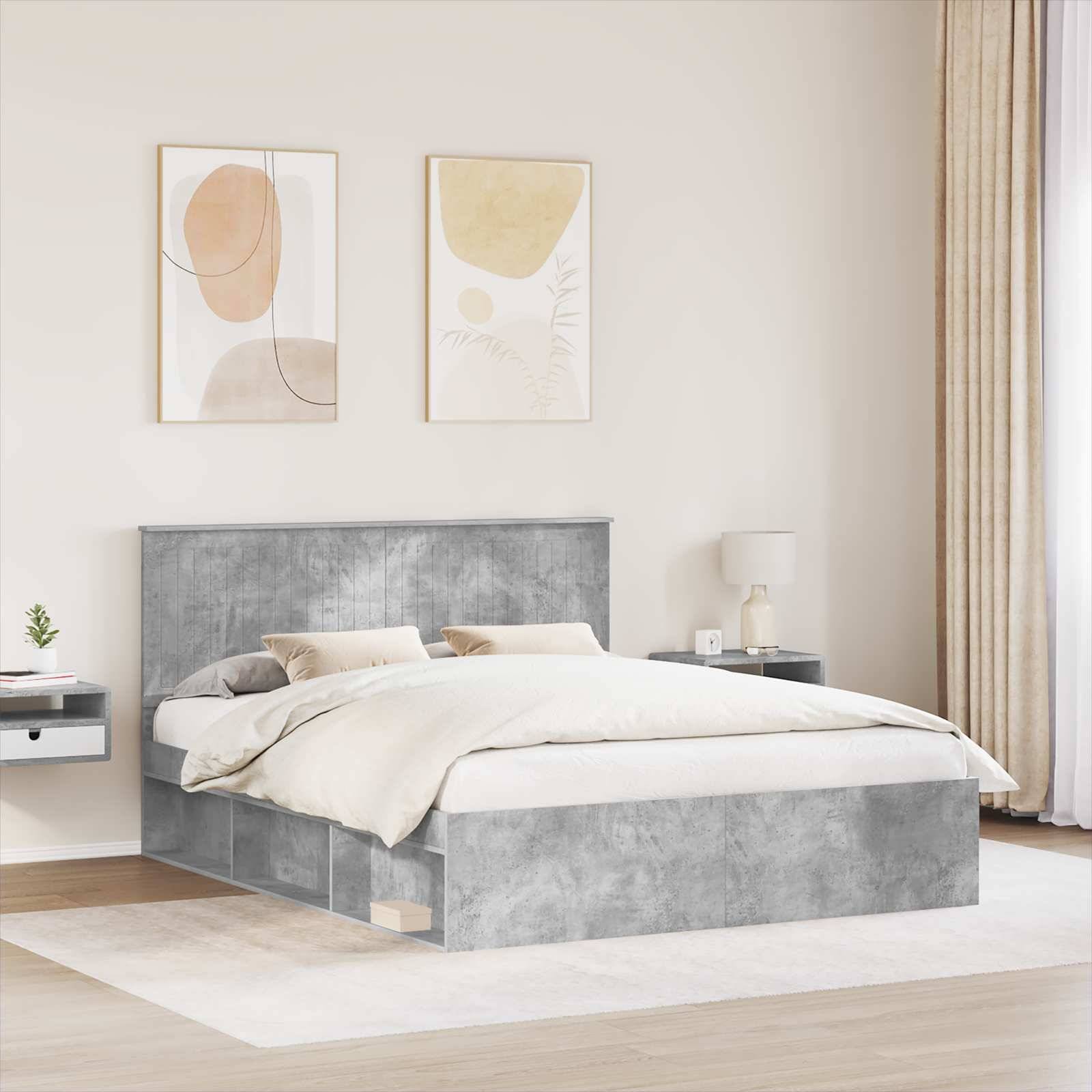vidaXL Bettrahmen mit Kopfteil Beton 160 x 200 cm Massives Kiefernholz