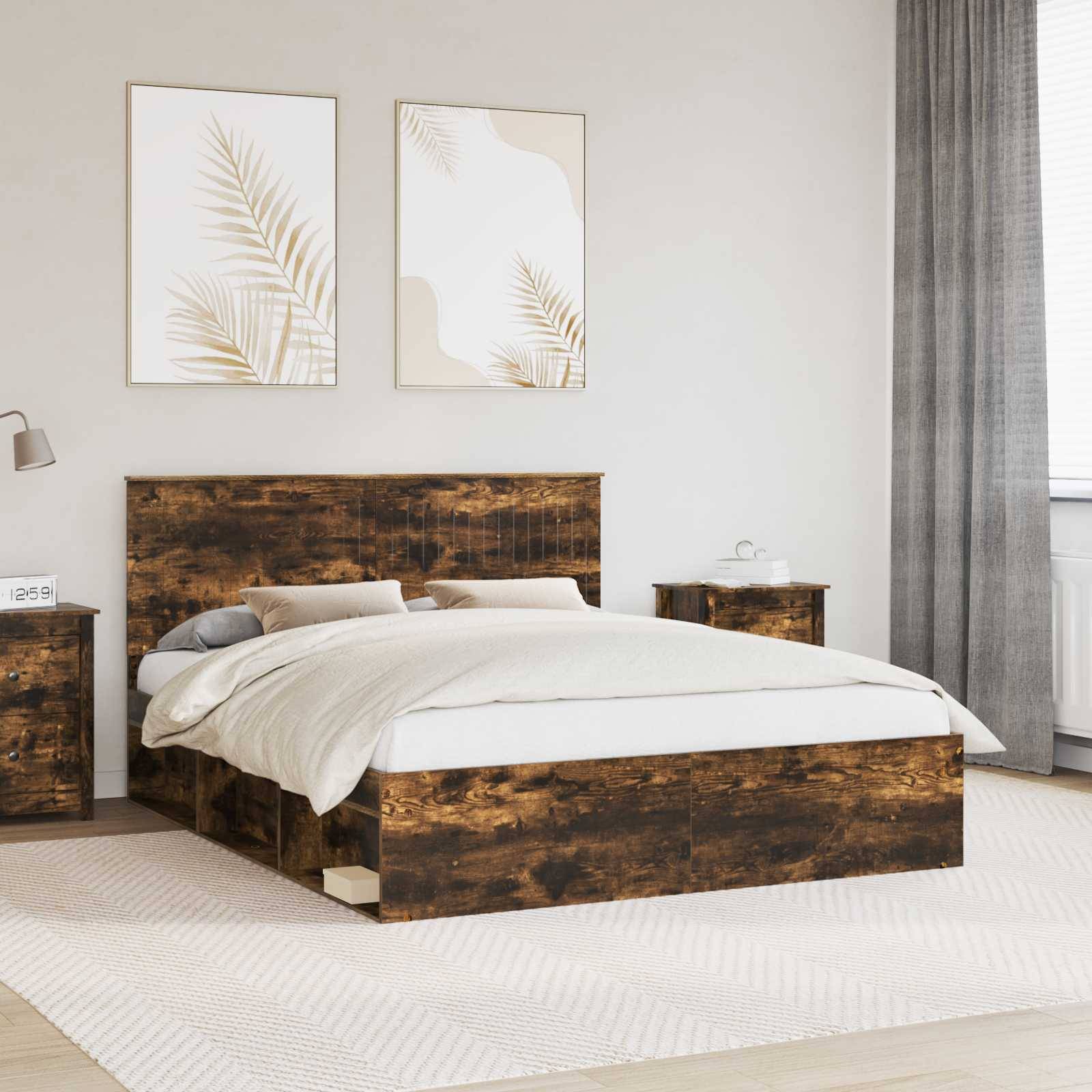 vidaXL Bettrahmen Geräucherte Eiche 160 x 200 cm Massives Kiefernholz