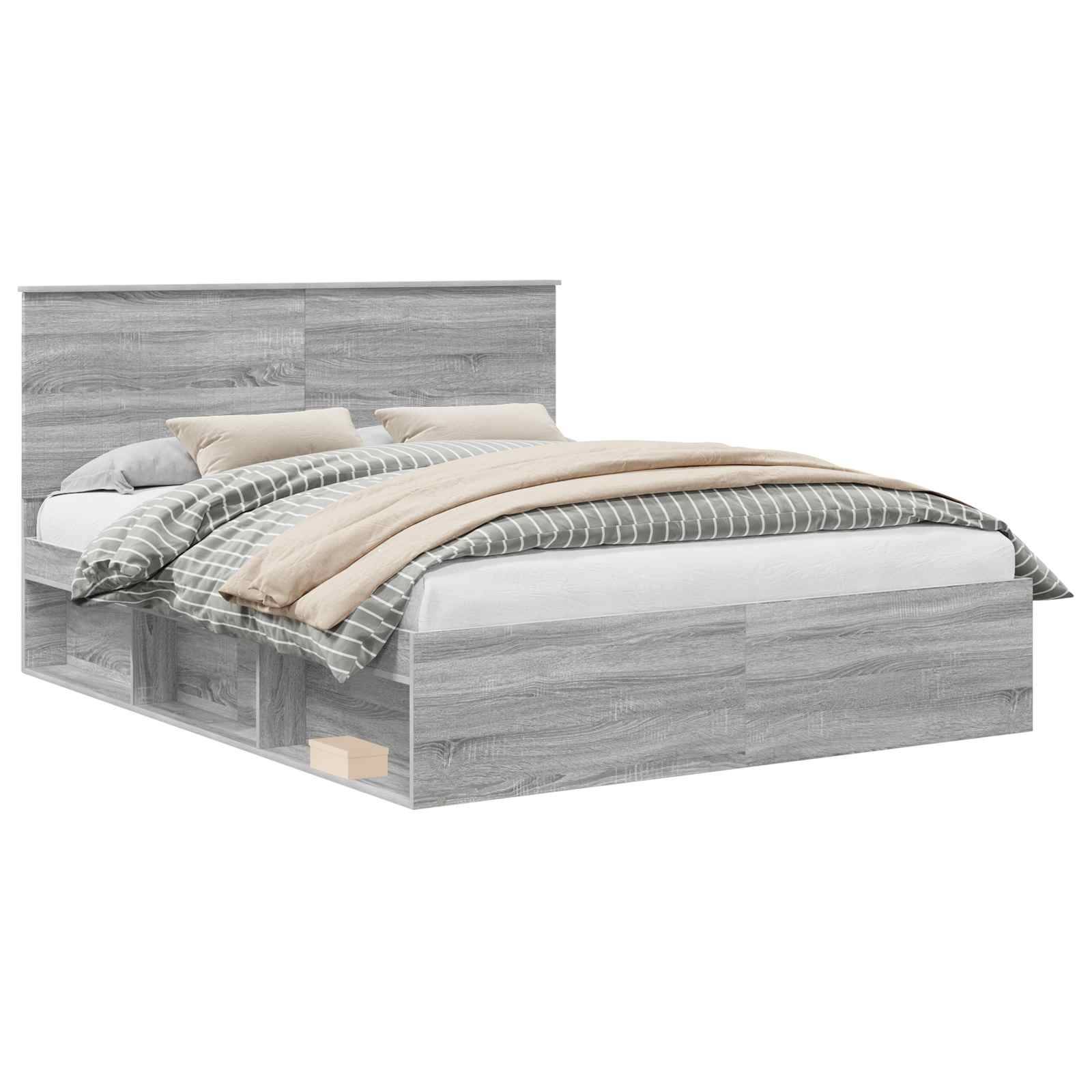 vidaXL Bettrahmen Graues Sonoma 160 x 200 cm Massives Kiefernholz