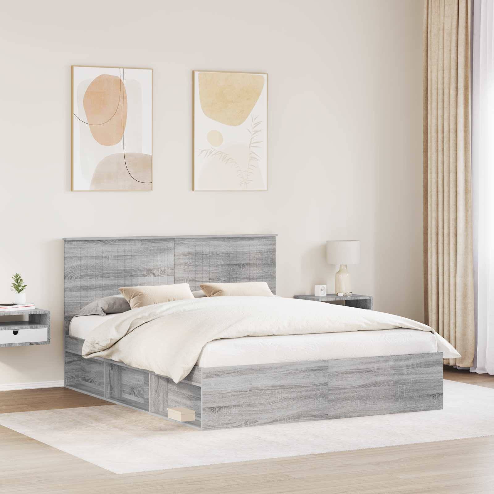 vidaXL Bettrahmen Graues Sonoma 160 x 200 cm Massives Kiefernholz