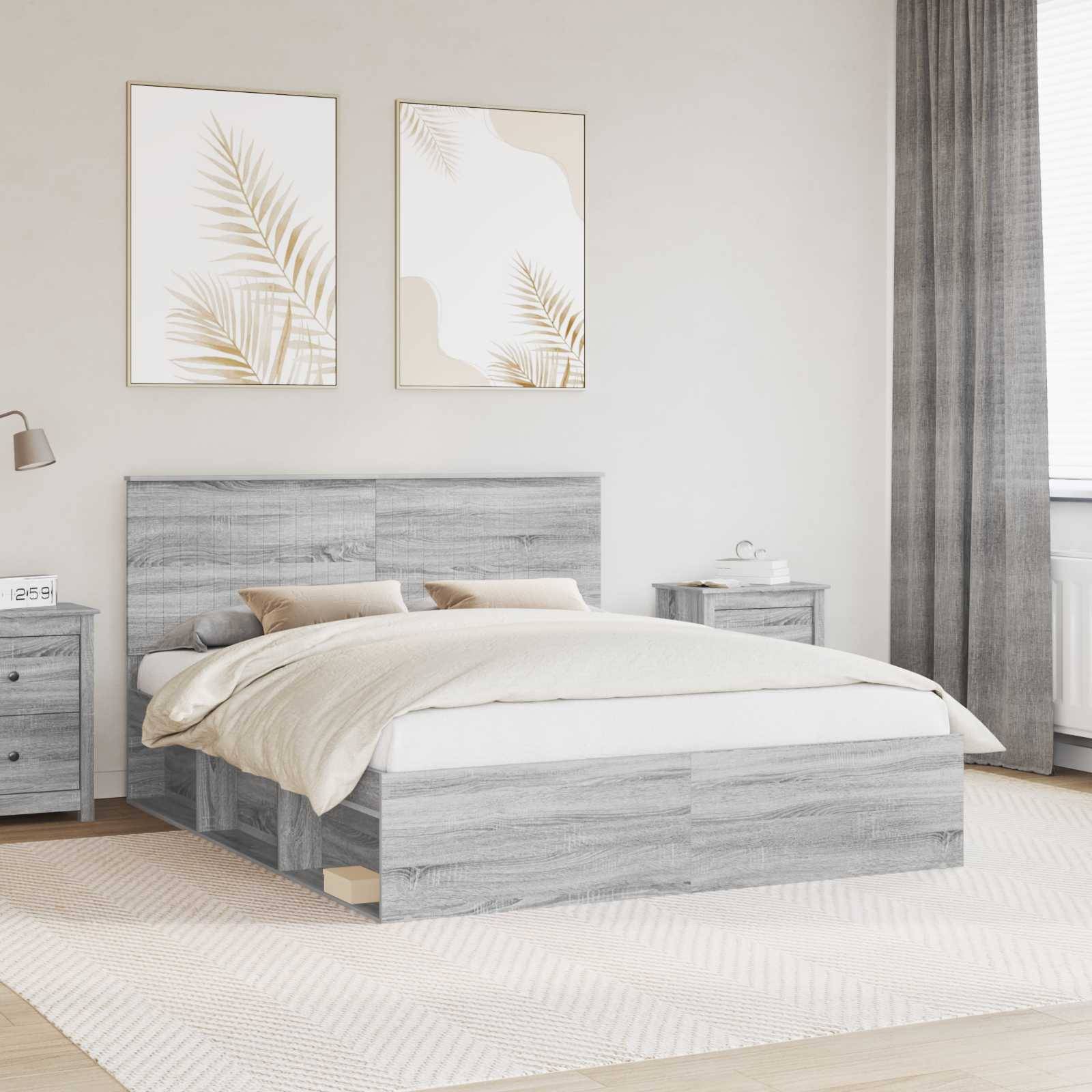 vidaXL Bettrahmen Graues Sonoma 160 x 200 cm Massives Kiefernholz